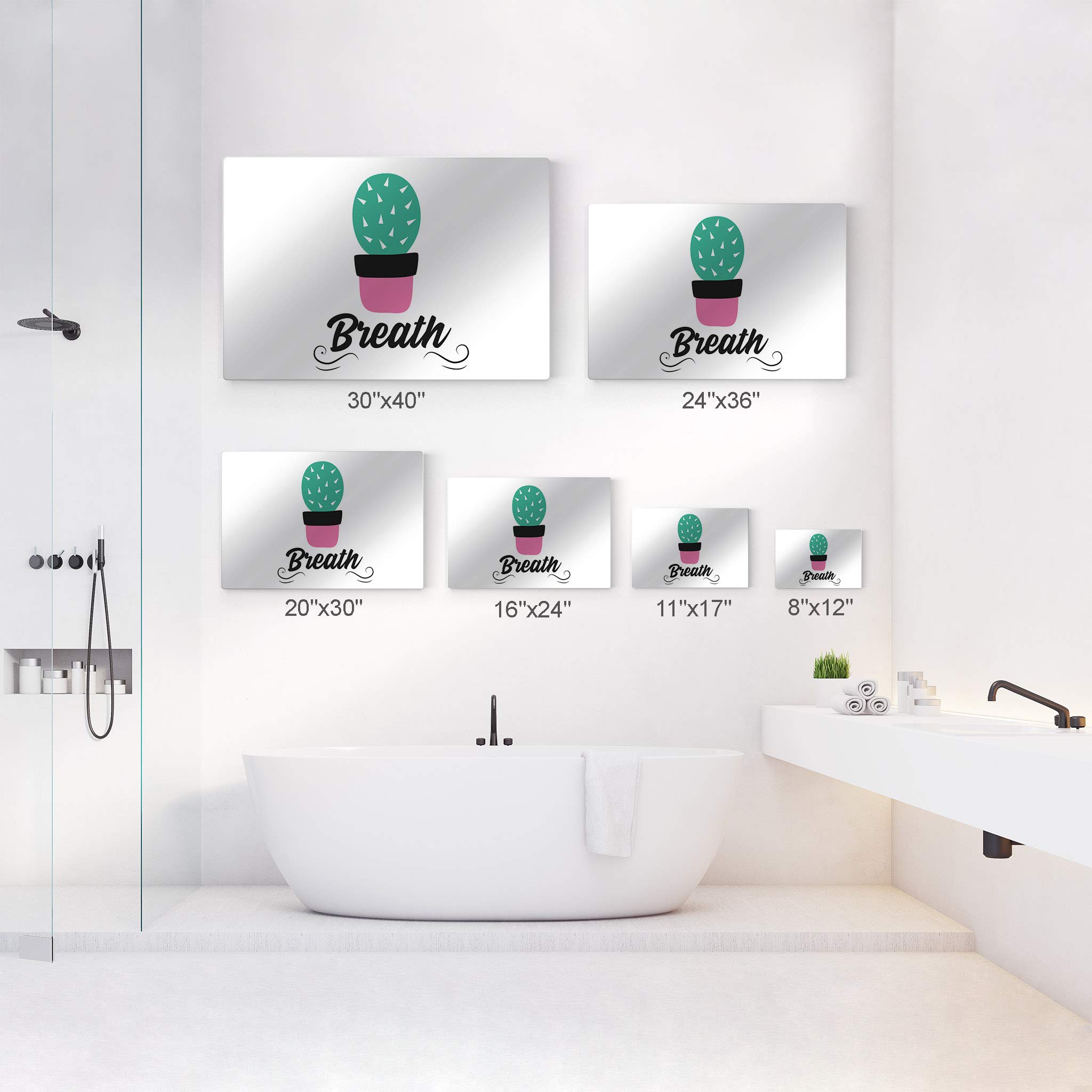 Smile Art Design - Inspirational Breath Typography Metal Wall Art Print for Bathroom Decor - Cactus Quote Sign - Ready to Hang Home Decoration (30x40 Inches) - Made in USA | Perfect for Spa-Like Bathrooms, Guest Suites & Farmhouse Style Homes