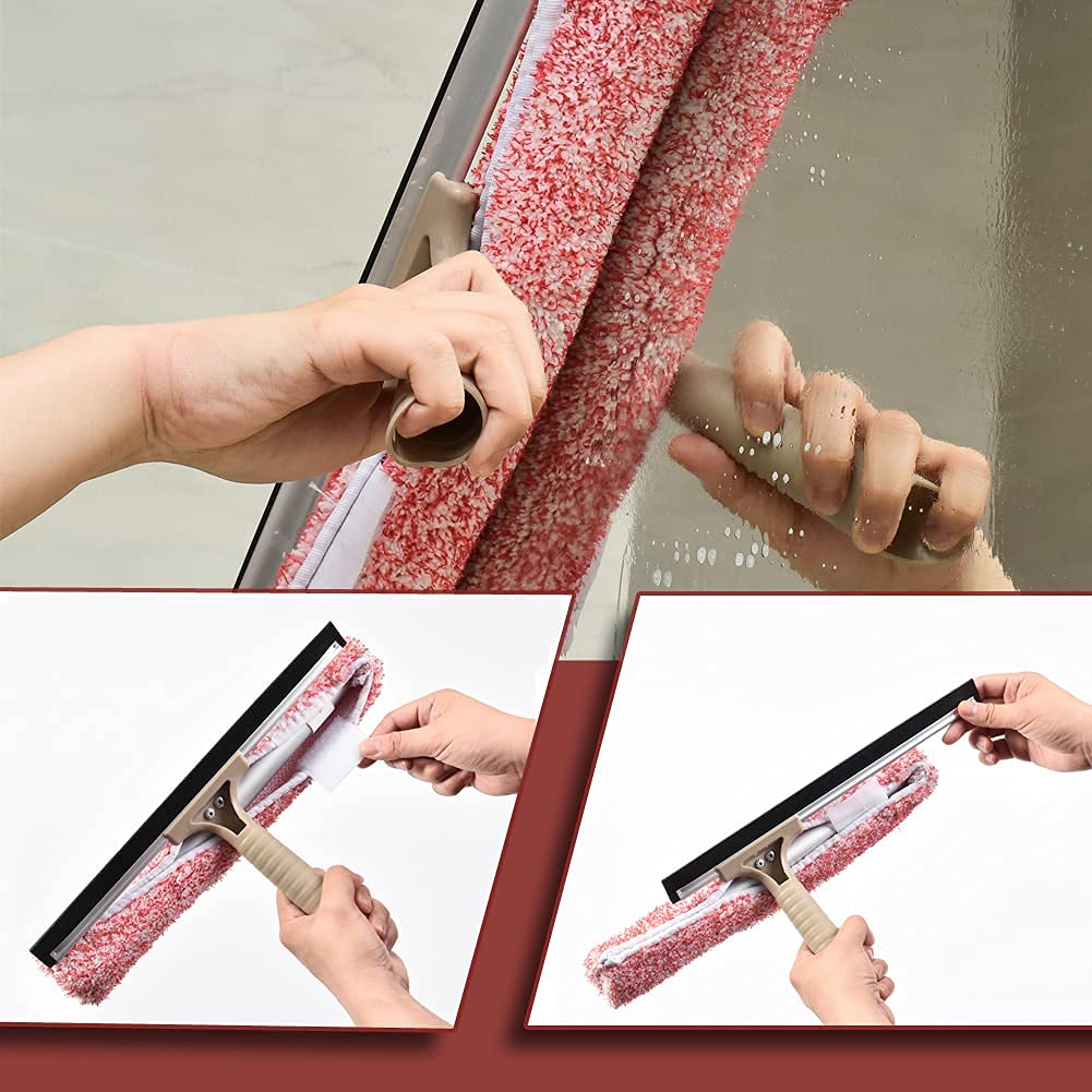 12 Inch Multi-Purpose Window Squeegee with Adjustable 6.7-49.4 Inch Aluminum Pole | Microfiber Scrubber for Streak-Free Cleaning | Perfect for Windows, Cars, Shower Glass & Mirrors | Indoor & Outdoor Use