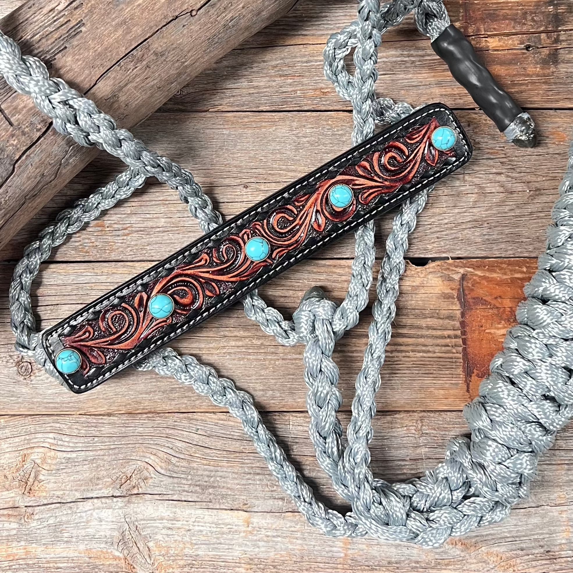 Grey Mule Tape Halter Necklace with Turquoise Cabochon - MT232 | Boho Chic Jewelry for Women, Perfect for Festivals & Everyday Wear
