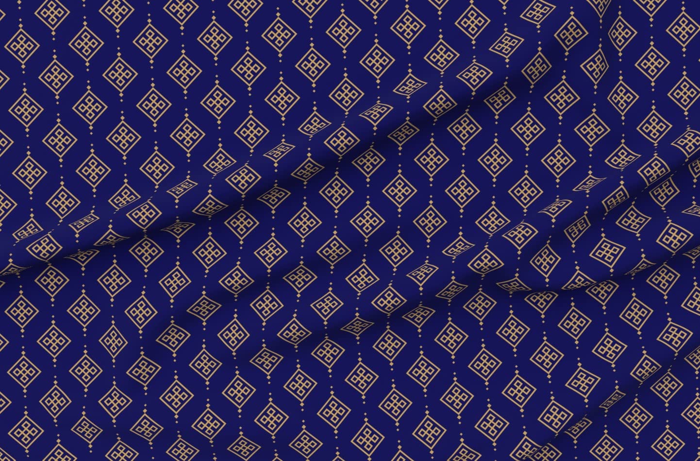 Gold Geometric Art Deco Pattern Dark Blue Minky Fabric by The Yard - Soft Plush Material for Sewing Baby Blankets, Quilt Backing, DIY Home Decor & Craft Projects