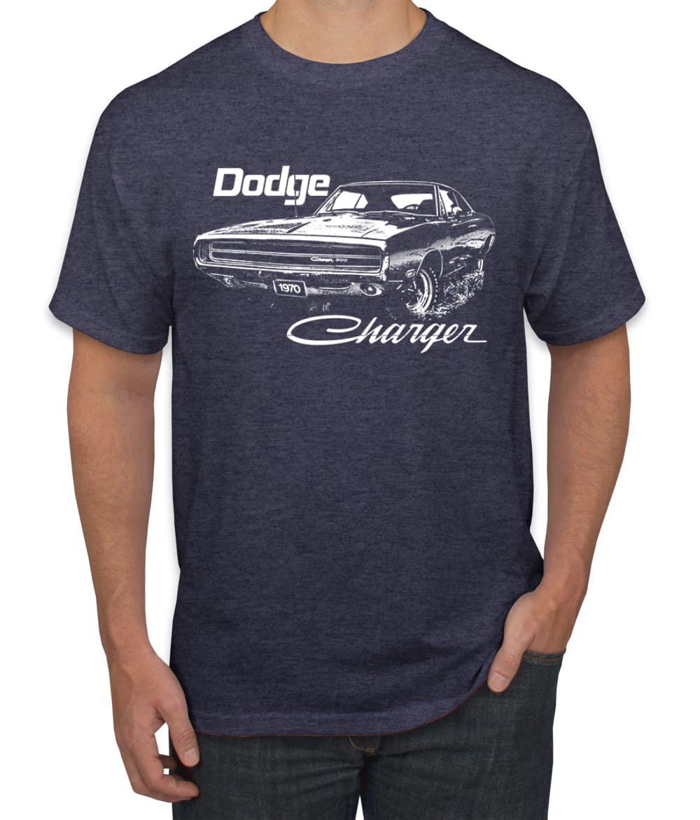 Vintage White 1970 Dodge Charger Racing Cars & Trucks Men's Graphic T-Shirt - Retro Muscle Car Tee for Car Enthusiasts & Racing Fans, Perfect for Casual Wear, Car Shows & Gifts