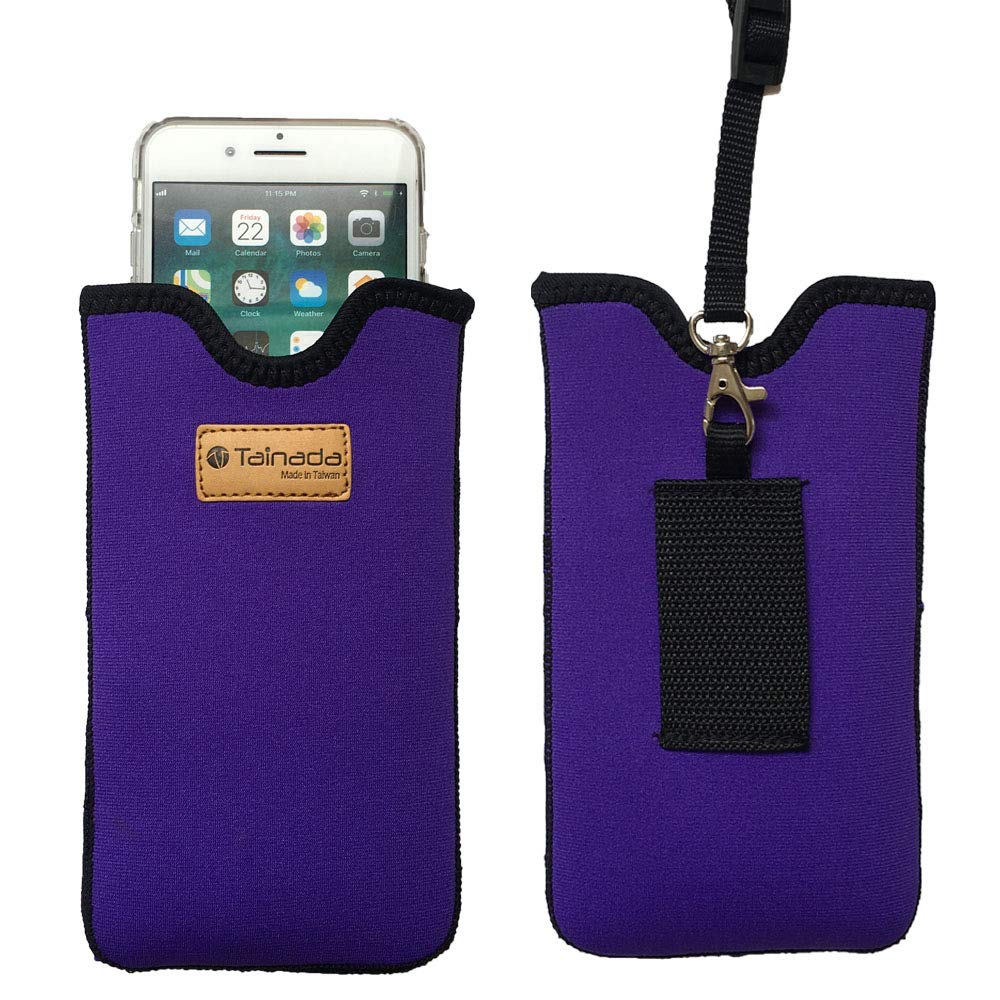 Shockproof Neoprene Phone Sleeve Pouch for iPhone 16/15 Pro Max/Plus, Samsung S24+/S24/S23+/A54, Google Pixel 8 - Belt Loop & Neck Lanyard Included (Purple) - Perfect for Gym, Hiking & Outdoor Activities