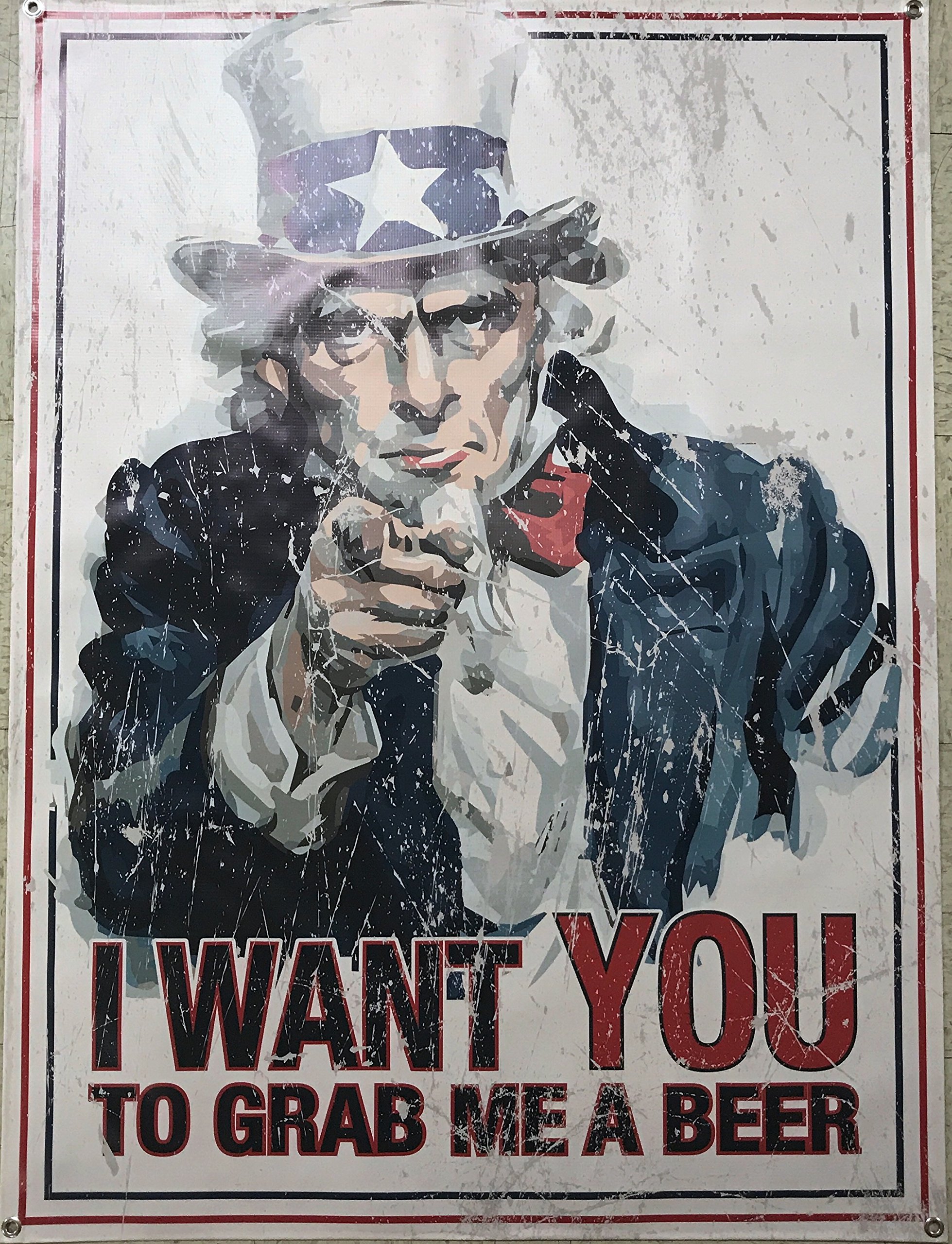 Uncle Sam Grab Me A Beer Patriotic American Flag Banner - Perfect for 4th of July Decorations, Backyard BBQs & Tailgate Parties