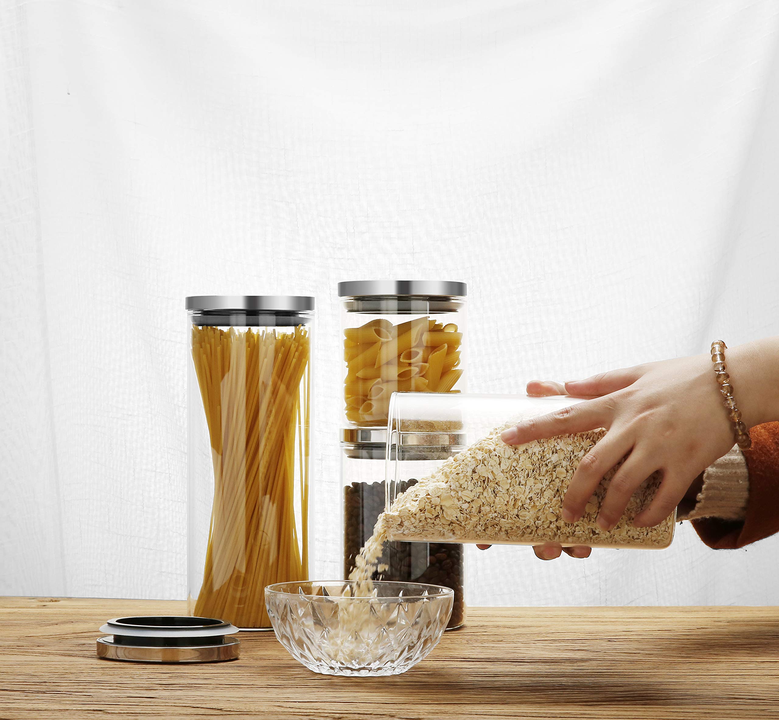 SIXAQUAE 1000ml Glass Food Storage Containers with Stainless Steel Lids - 2 Pack Airtight Canister Set, Stackable Kitchen Organization for Pantry, Spices, Dry Goods, Baking Supplies & Meal Prep