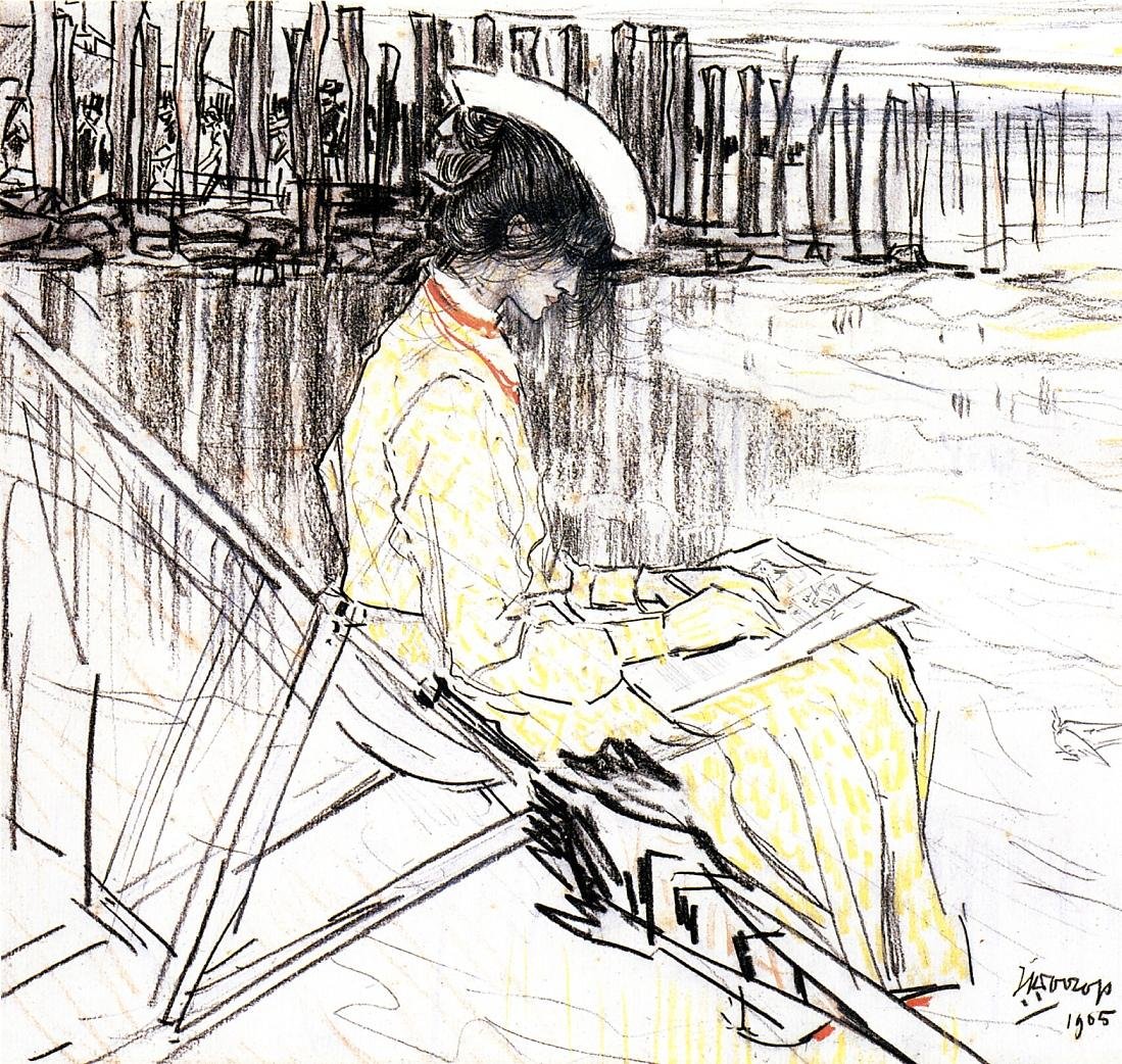 Jan Toorop's Portrait of Emma Bellwidt on The Beach at Domburg - 20x20 Inch Premium Canvas Wall Art Print - Perfect for Living Room, Bedroom & Office Decor