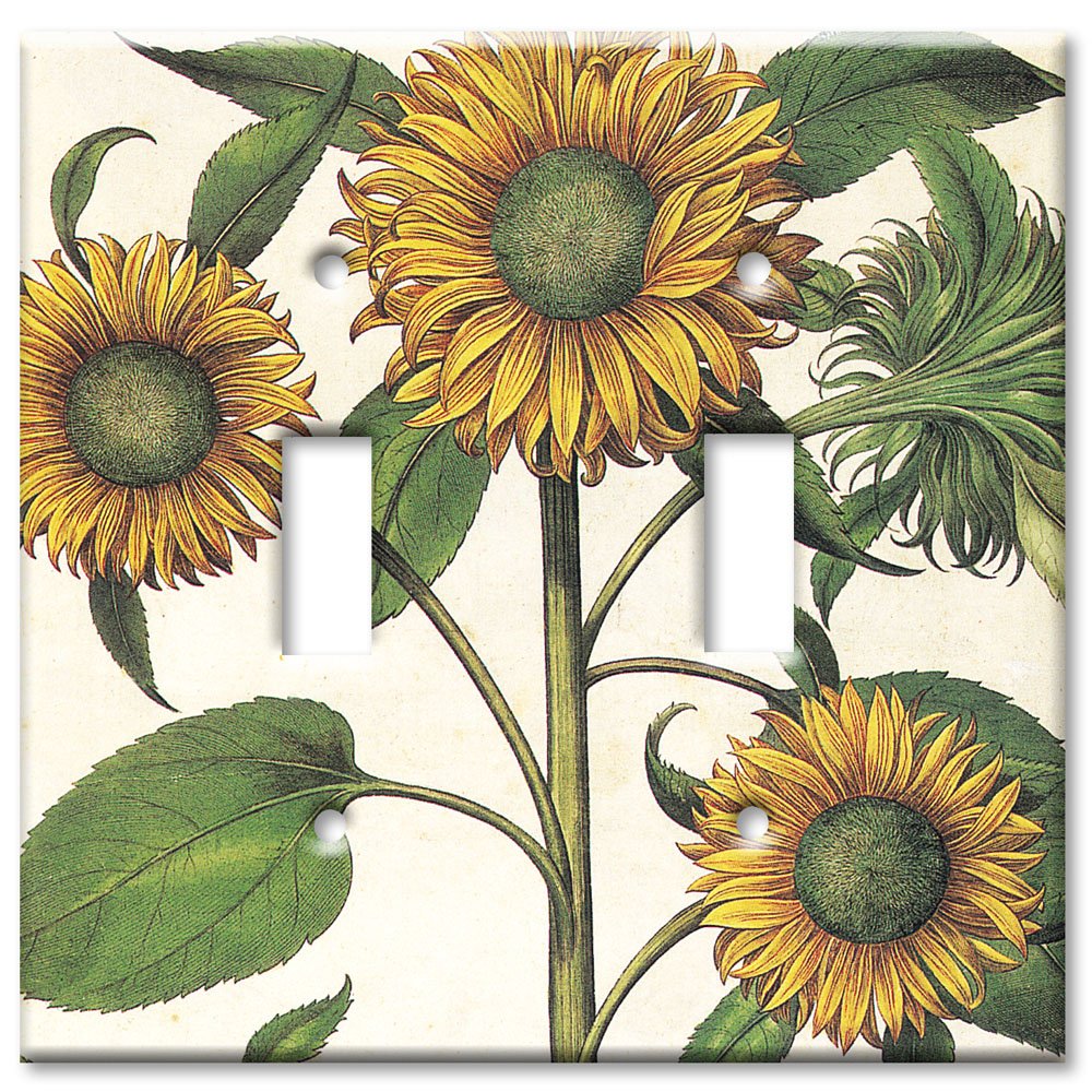 Decorative Metal Wall Plate - Double Gang Toggle Switch Cover - Sunflower Design - Made in USA - Perfect for Home Decor & Living Room Light Switch Upgrade