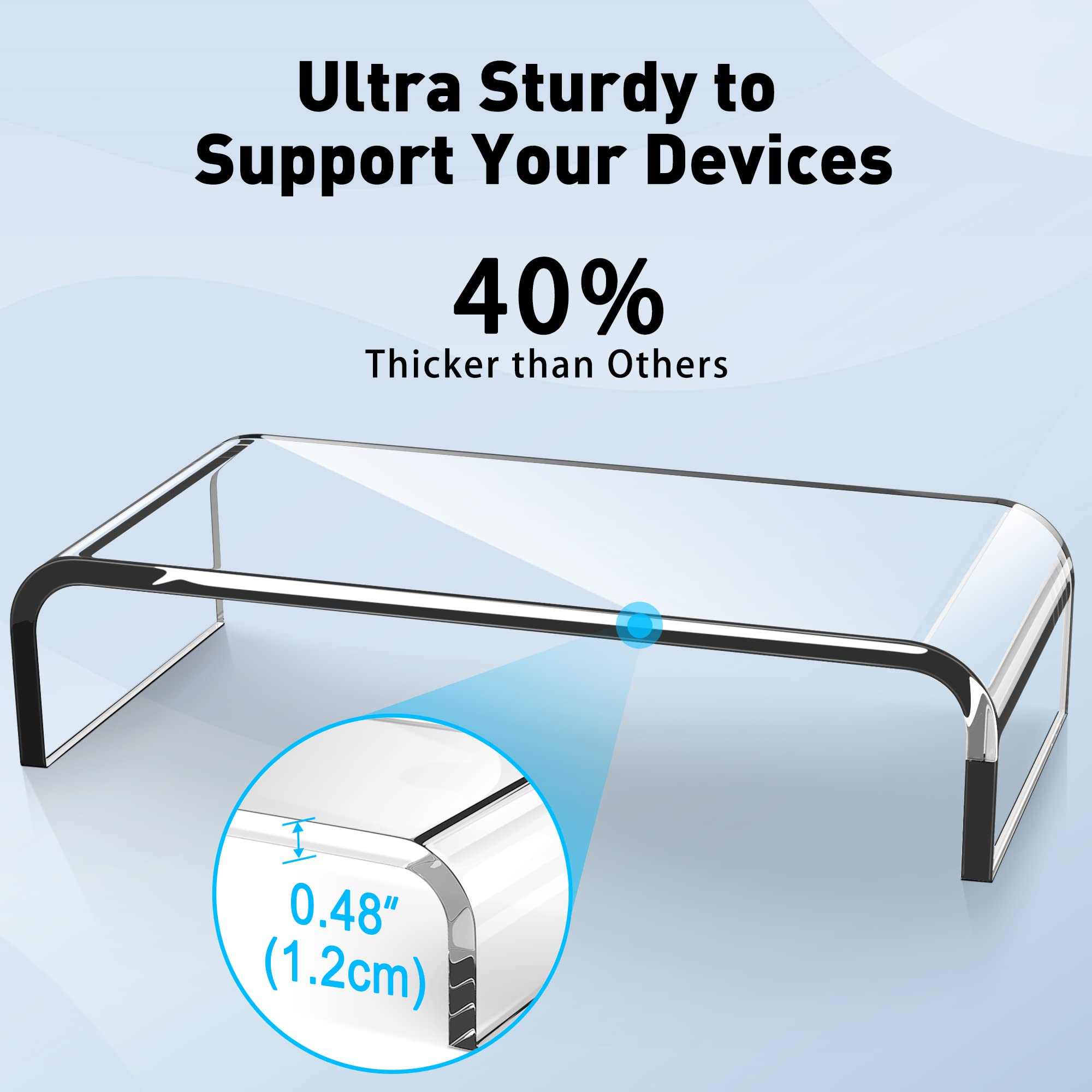 AboveTEK Premium 20 Inch Large Monitor Riser with 2-Tier Acrylic Stand - Ergonomic Computer Desk Organizer for Home Office, Workstation & Gaming Setup
