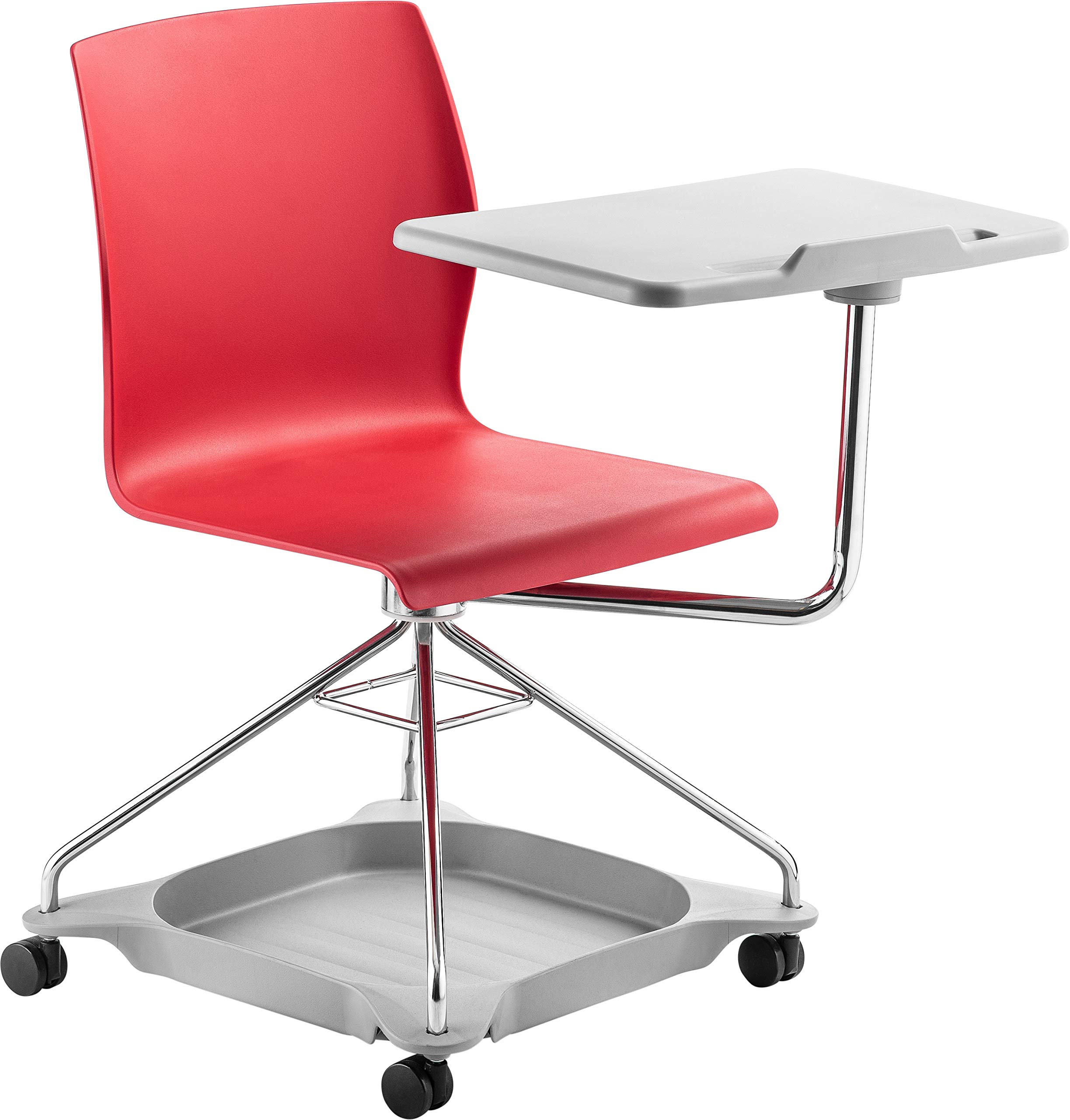 National Public Seating Mobile Chair with Tablet Arm and Storage - Red | Adjustable Rolling Office Chair for Conference Rooms, Classrooms & Waiting Areas