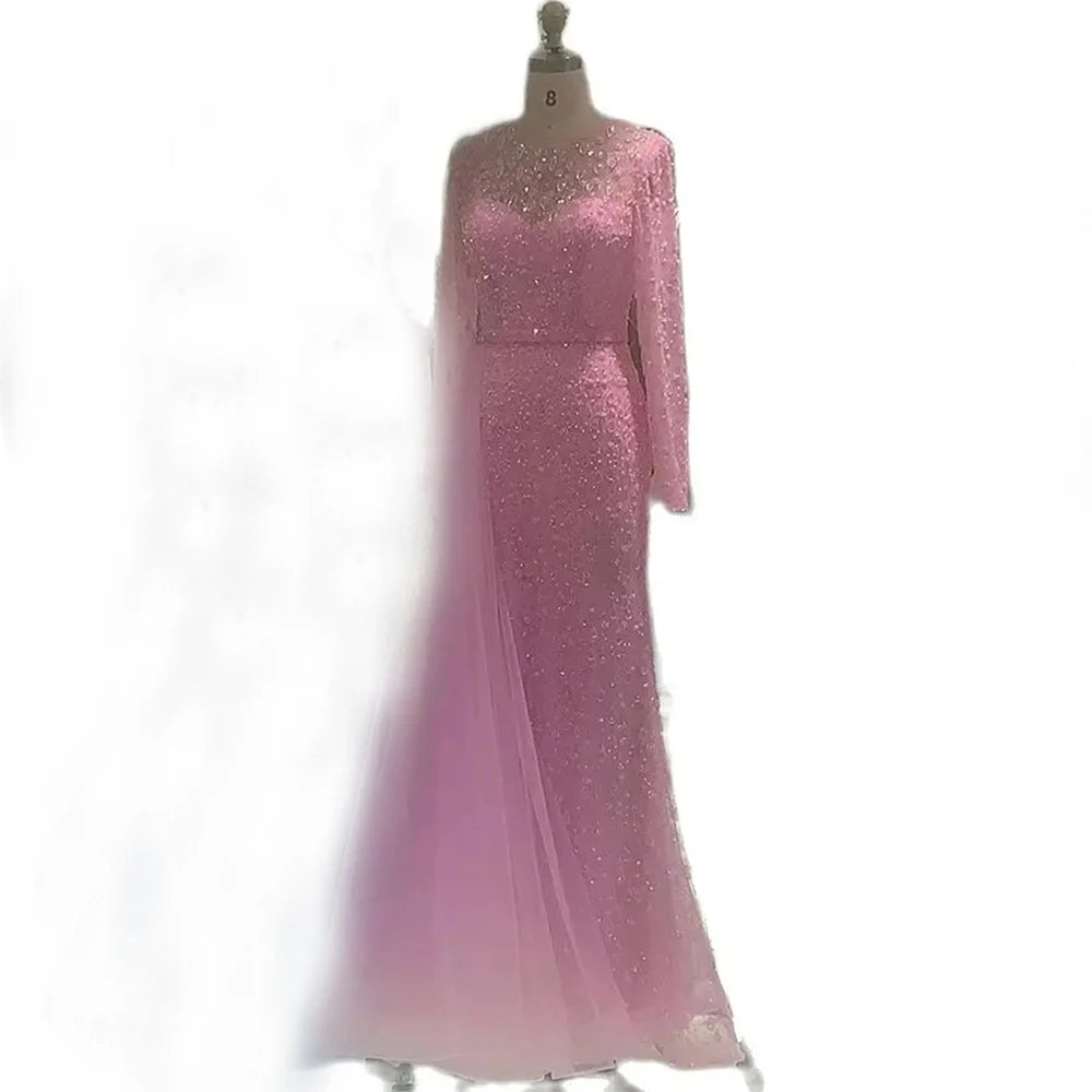Elegant Blue Saudi Arabic Evening Gown with Beaded Side Overskirt - Dubai Luxury Formal Dress LA72734 for Wedding, Gala & Special Occasions