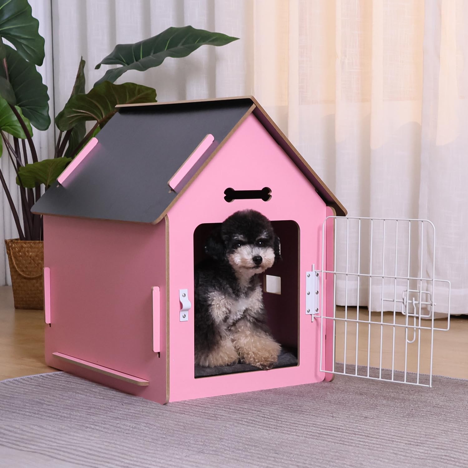 Cozy Wooden Indoor Dog House for Small Dogs & Cats - Ventilated Design with Elevated Floor, Warm Pet Cave (Large, Pink) - Perfect for Living Rooms, Bedrooms & Pet-Friendly Spaces