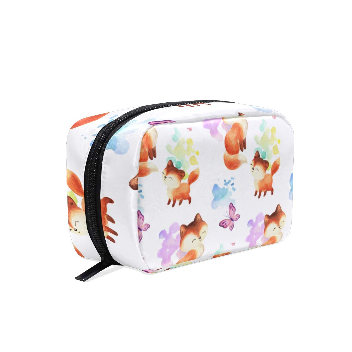 SUABO Black Foxes and Butterflies Cosmetic Bag - Waterproof Travel Makeup Pouch for Women, Portable Zippered Storage Organizer for Brushes, Lipstick, Eyeshadow - Perfect for Travel, Gym, and Daily Use