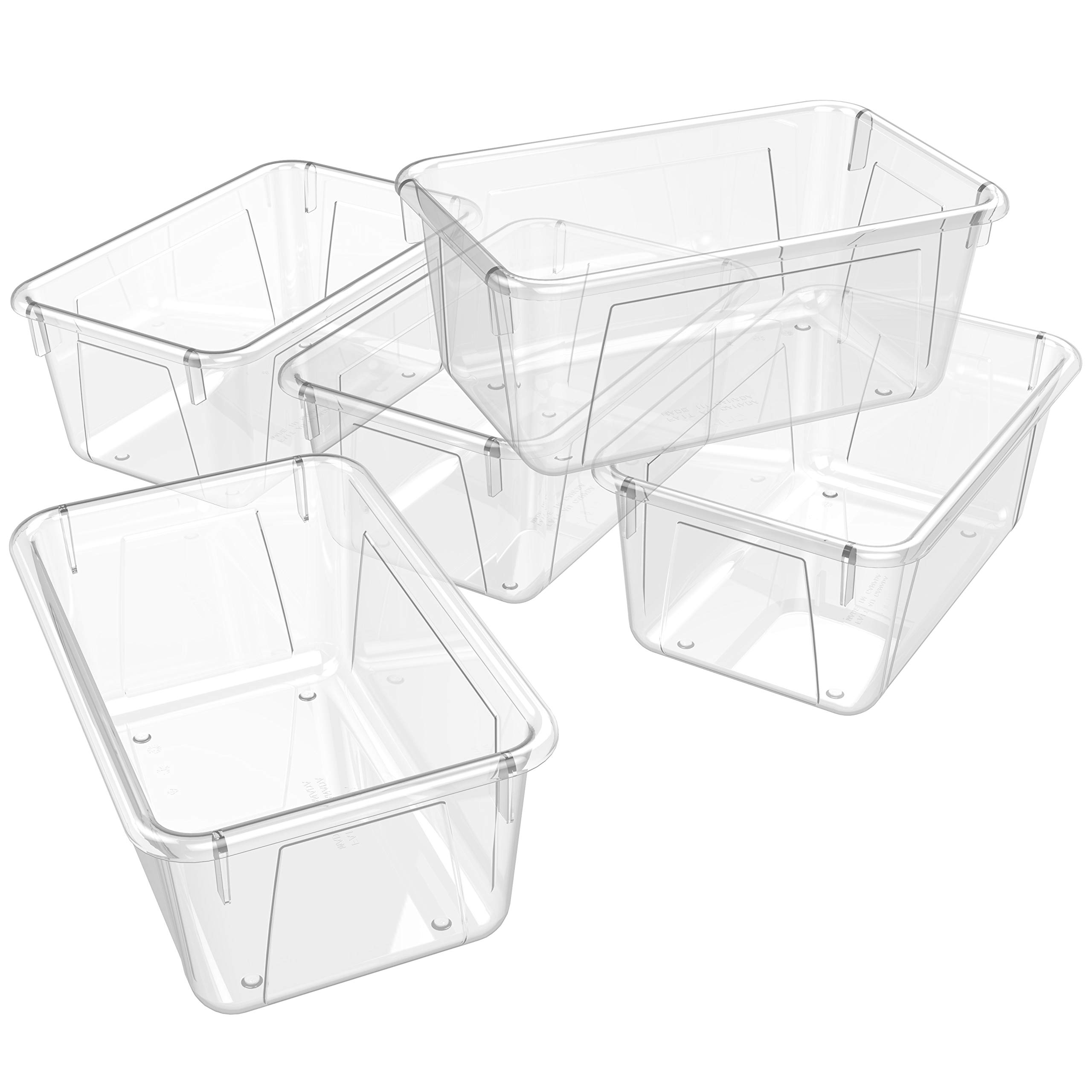 Storex Small Plastic Storage Bins 5-Pack - 12.2 x 7.8 x 5.1 Inch Clear Cubby Organizers for Classroom, Office, Kids Toys & Home Organization (62464A05C) - Perfect for School Supplies, Craft Storage & Closet Organization