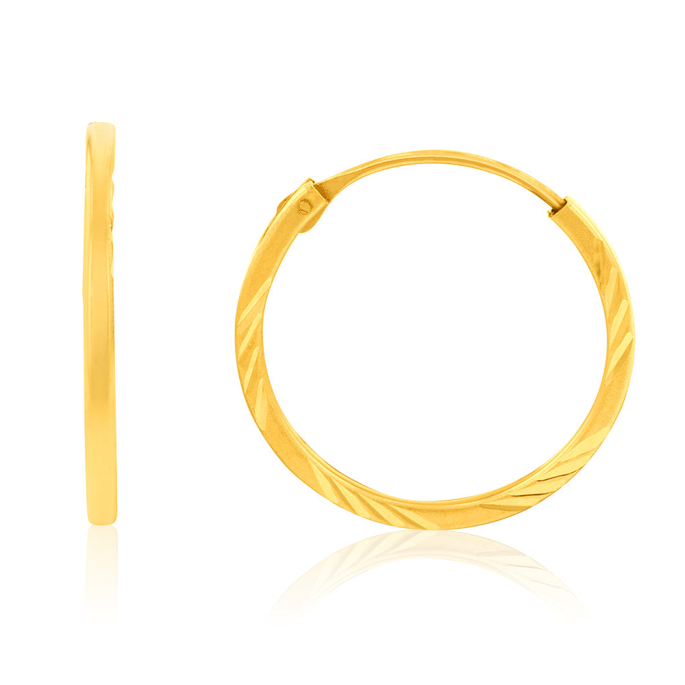 9ct Yellow Gold 14mm Sleeper Earrings - Hypoallergenic Hoop Earrings for Women - Perfect for Everyday Wear, Gifts & Sensitive Ears