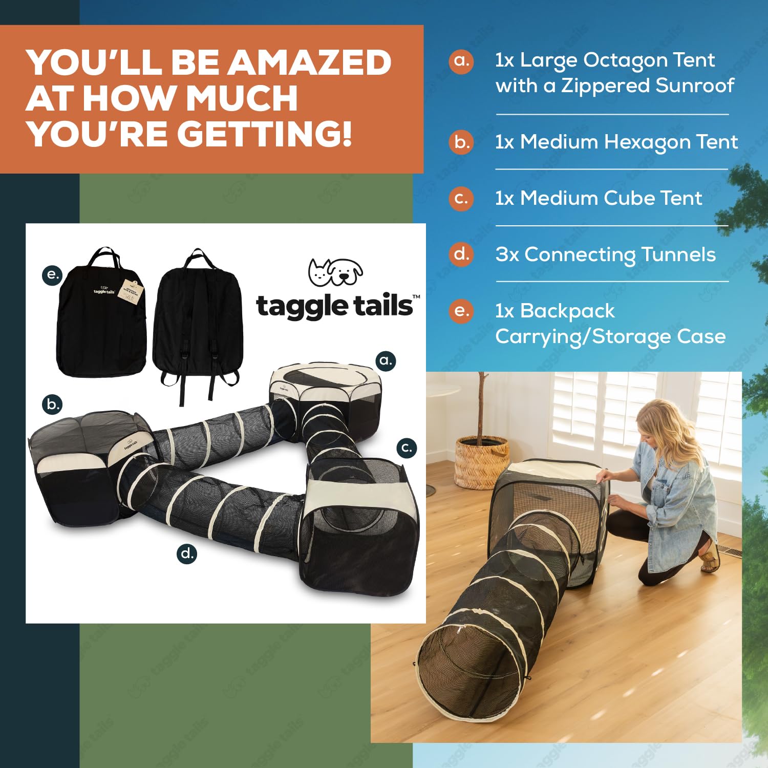 **Large Indoor-Outdoor Cat Playpen Enclosure – Durable Cat Tents & Tunnels for Cats, Dogs, Kittens, Puppies, Ferrets & Small Pets – Portable Catio, Condo & Play Area – Perfect for Home, Backyard & Travel**