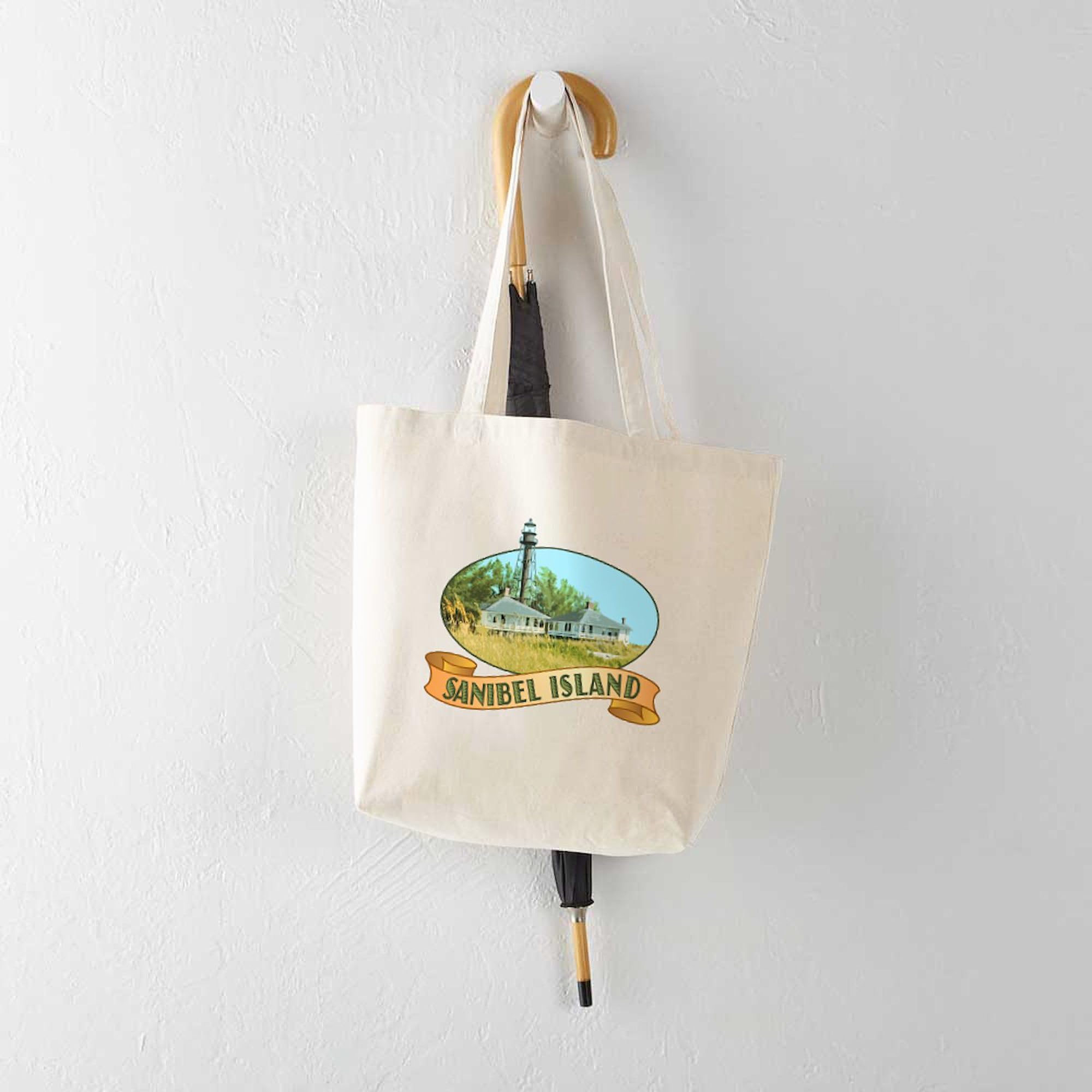 Sanibel Lighthouse Tote Bag - Natural Canvas Reusable Beach & Shopping Tote - Perfect for Groceries, Beach Trips & Everyday Use