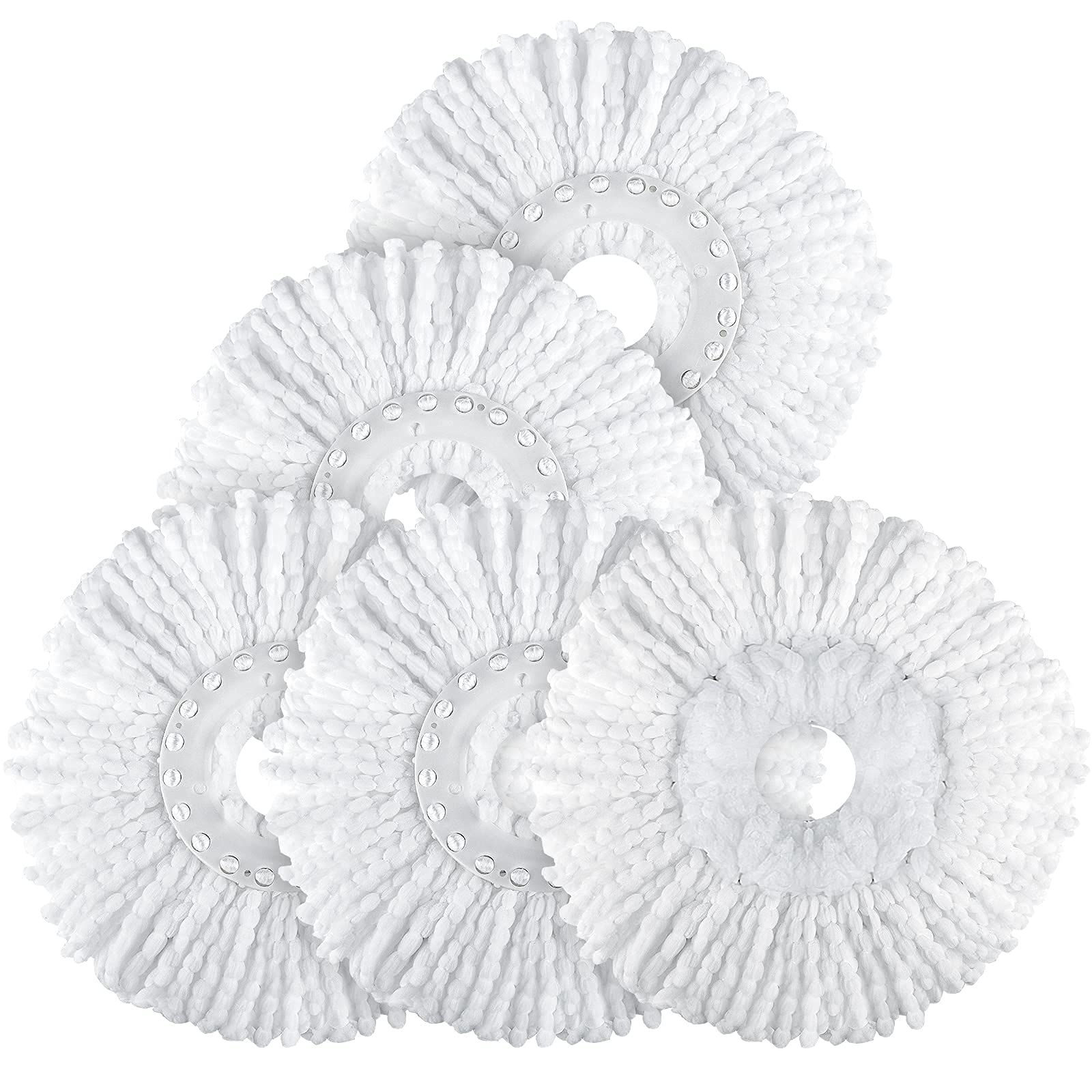 5 Pack Spin Mop Replacement Heads - Universal Fit for Hurricane 360° Spin Mop Systems - Microfiber Round Mop Refills for Deep Cleaning Floors, Tiles & Hardwood Surfaces - Perfect for Kitchen, Bathroom & Household Cleaning