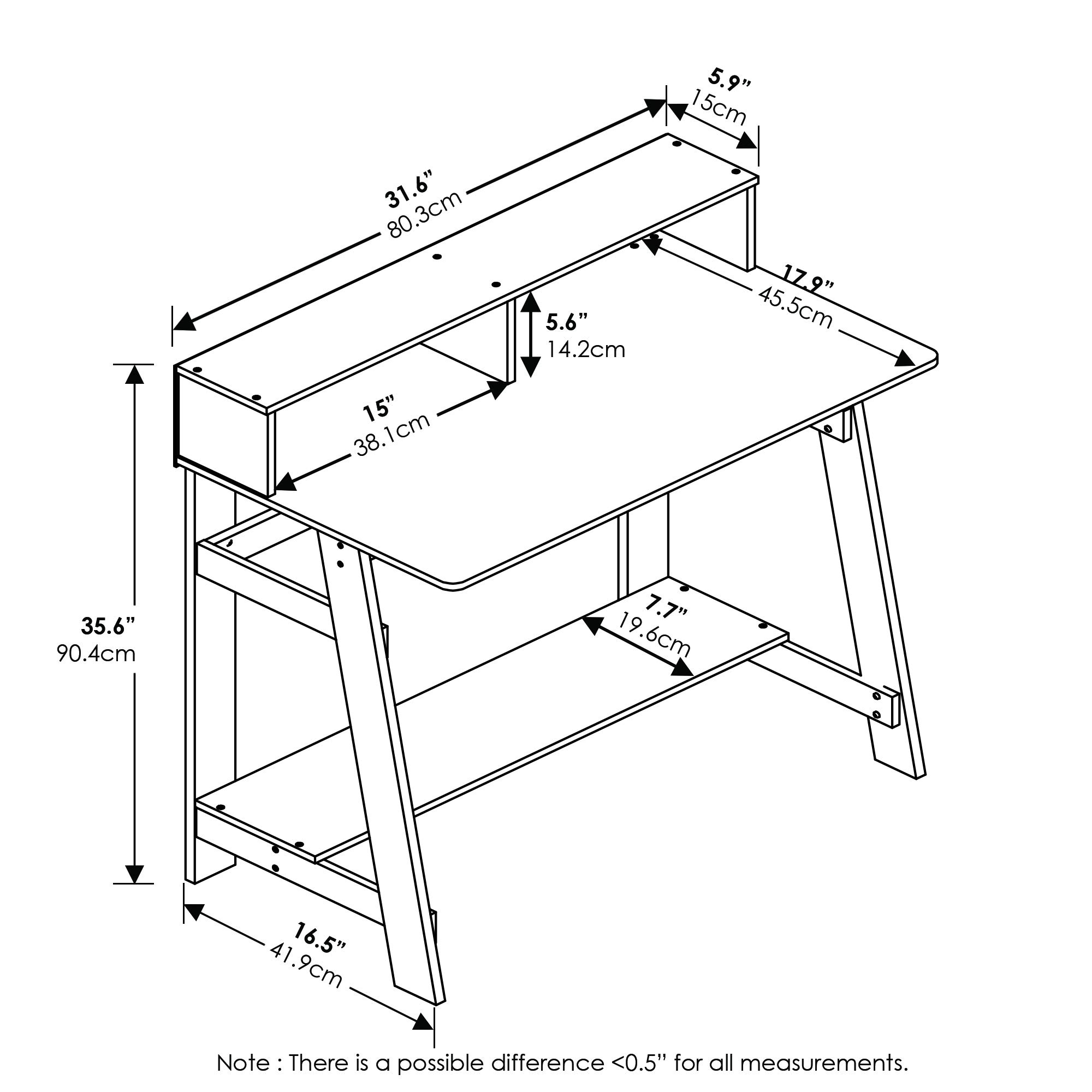 Furinno Simplistic A-Frame Computer Desk - Compact Home Office Desk in Espresso Finish for Small Spaces, Gaming, and Study