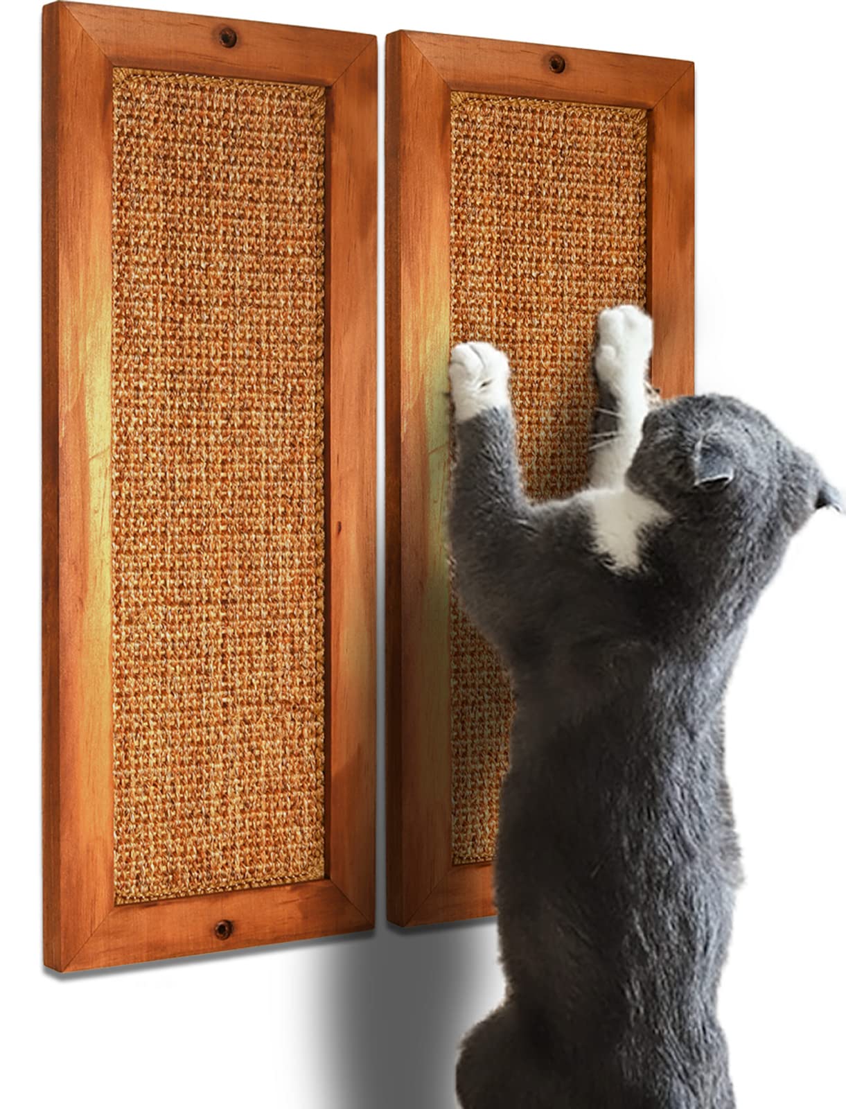 Premium 2-Pack Wooden Sisal Cat Scratching Post - Wall Mounted & Floor Standing Vertical Cat Scratcher for Indoor Cats & Kittens | Protects Furniture & Walls | Perfect for Living Rooms, Bedrooms & Home Offices
