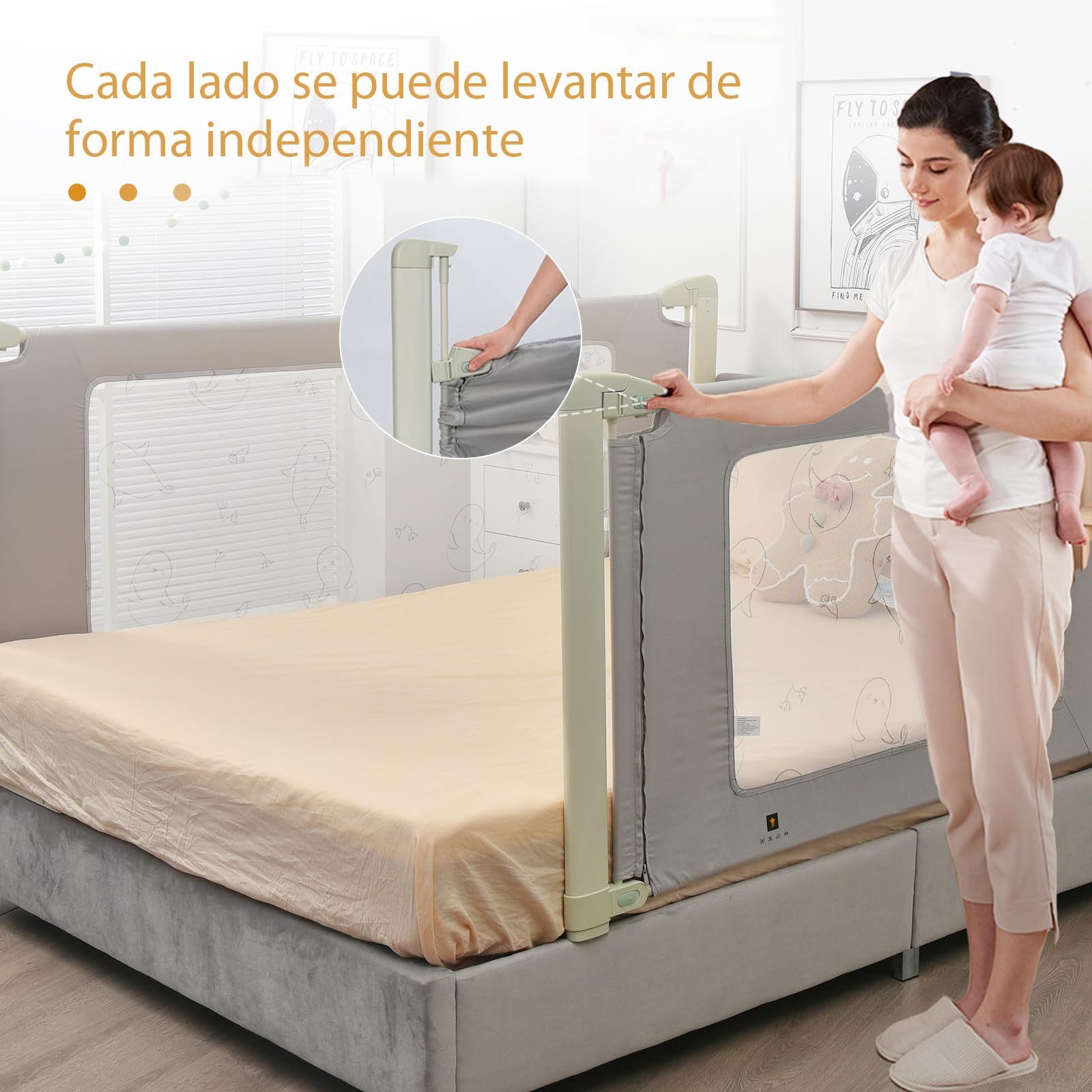 COSTWAY 150/180/200 cm Adjustable Baby Bed Rail, 80-95 cm Height, Universal Bed Guard with Connectors for Twin/Queen/King Size Beds - Perfect for Toddler Safety & Transitioning to Big Kid Beds