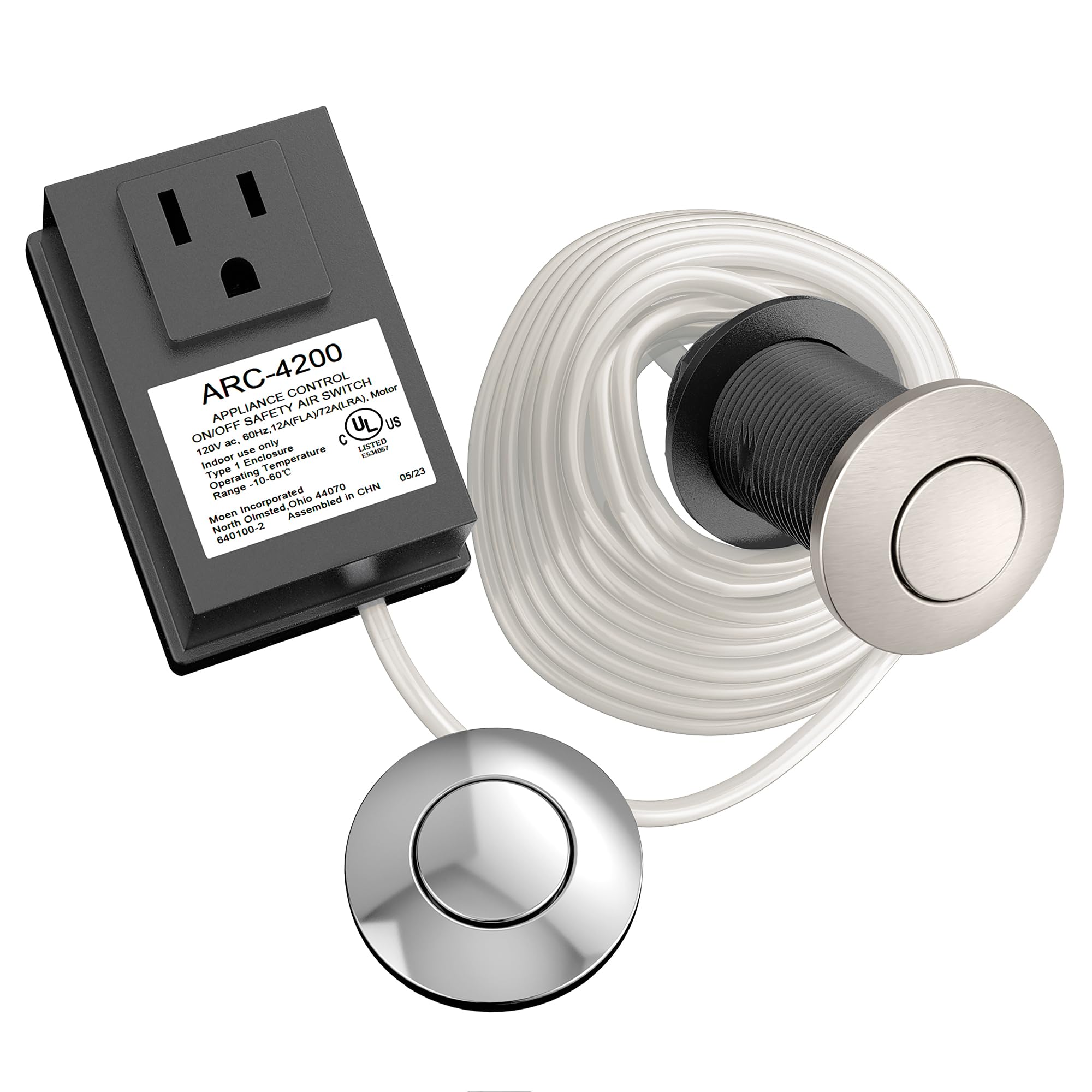 Moen ARC-4200-CHSRS AMC Kitchen Air Switch with Controller in Chrome - Perfect for Garbage Disposal & Under Sink Installation