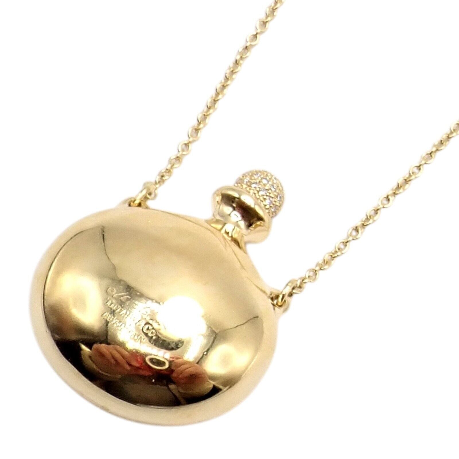 Tiffany & Co Peretti 18k Yellow Gold Diamond Bottle Pendant Necklace - Extra Large Luxury Jewelry for Women, Perfect Gift for Anniversary & Special Occasions