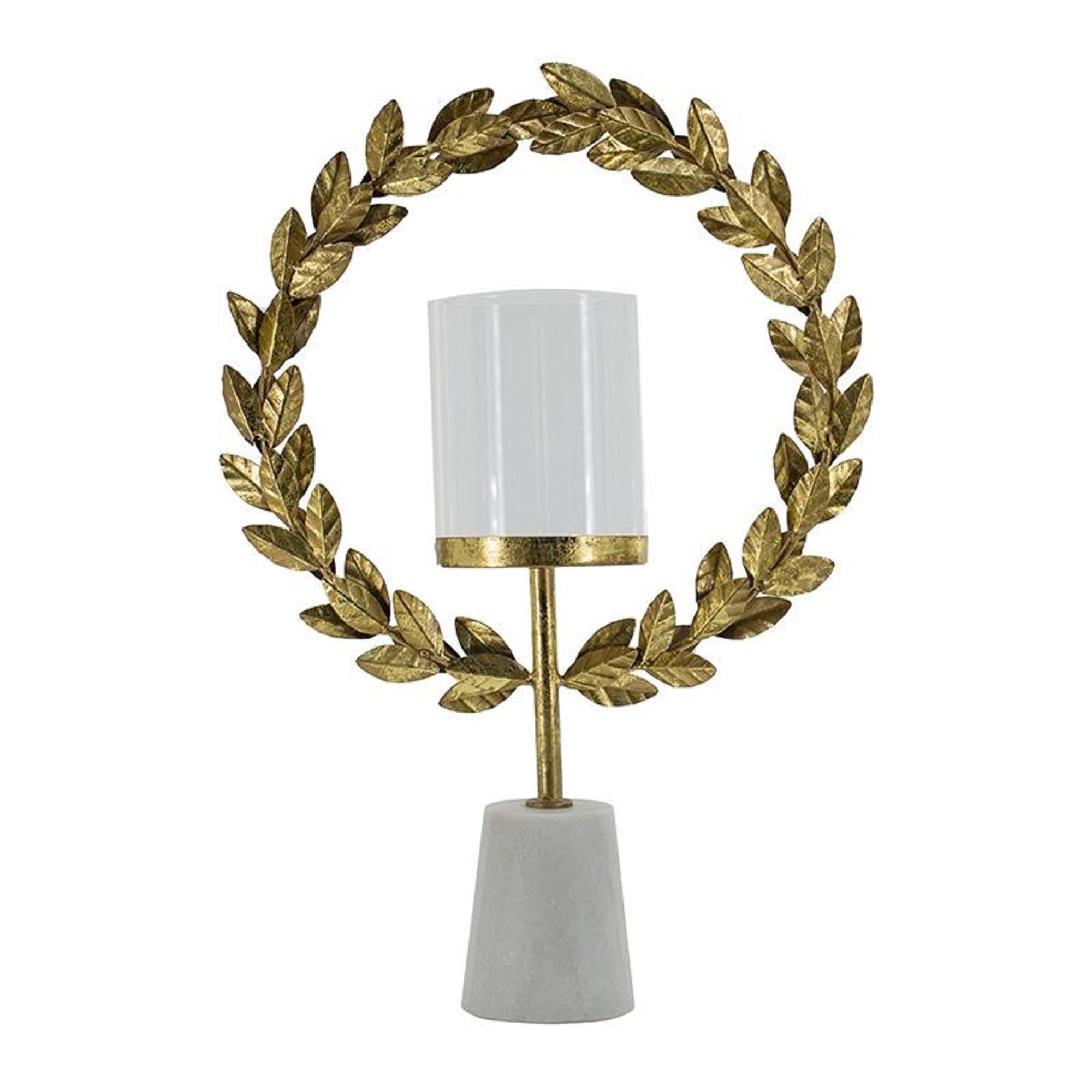 A & B Home 19.7 Inch Gold and White Iron Marble Glass Floral Hurricane with Marble Base - Elegant Home Accent Decor for Living Room, Dining Table, Wedding Centerpiece & Holiday Decoration