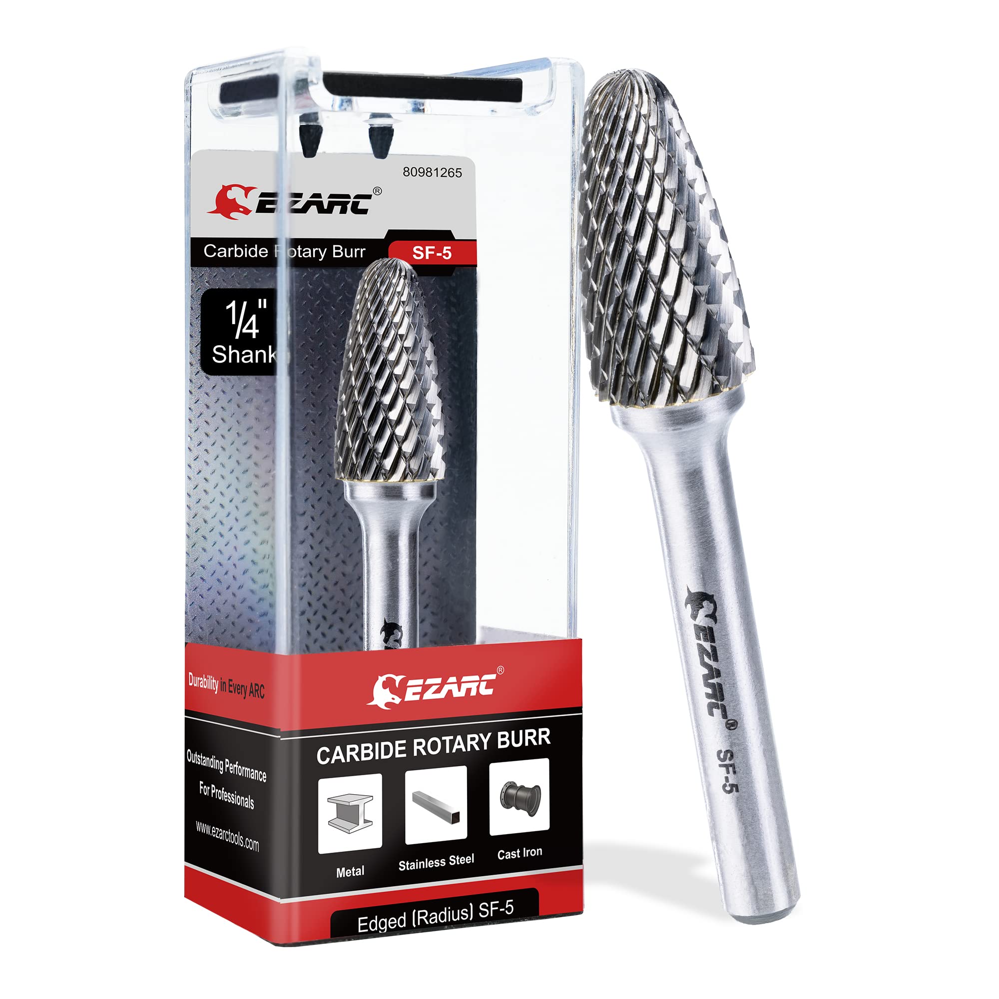 EZARC Tungsten Carbide Rotary Burr Bit - SF-5 Double Cut Carbide Burr with 1/4