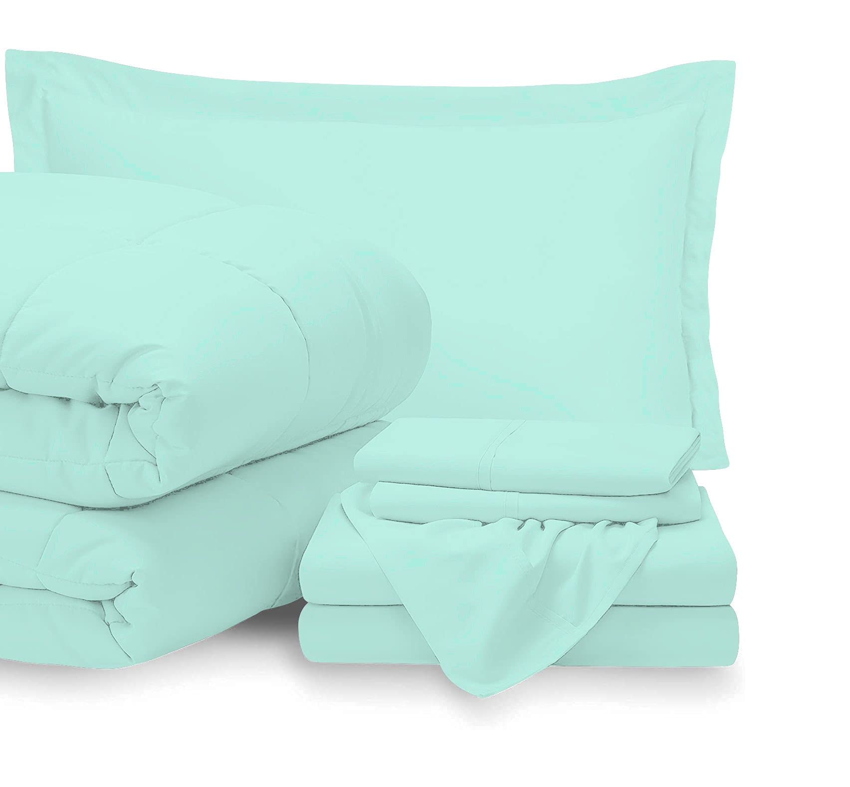 Premium 7-Piece Egyptian Cotton Bed-in-a-Bag Set - Cal King Size, Aqua Blue, 15