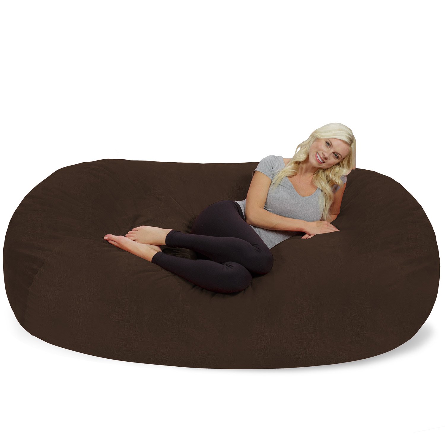 Chill Sack 7.5' Memory Foam Bean Bag Chair - Large Microfiber Lounger & Sofa Alternative with Soft Brown Pebble Cover - Perfect for Living Rooms, Game Rooms & Dorm Relaxation