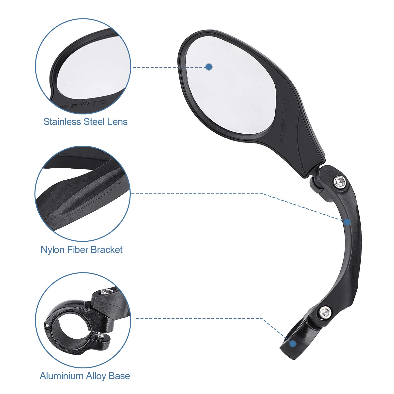 360° Adjustable Rotatable Bike Handlebar Mirror - Rear View Safety Mirror for Mountain & Road Bicycles - Perfect for Cycling Commuting & Outdoor Adventures