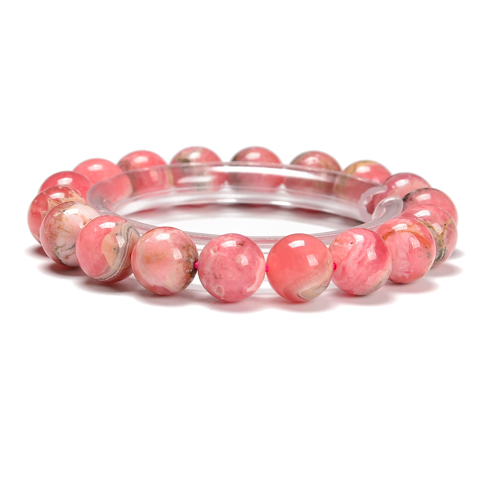 01 Rhodochrosite Round Beaded Bracelet - 9mm & 14.5mm Beads - 7.5'' Adjustable Length - Handmade Gemstone Jewelry for Women - Perfect for Meditation, Healing & Boho Fashion