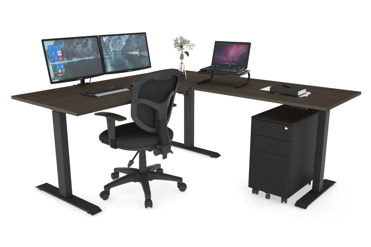 Adjustable Height Corner Workstation with Black Frame [1600L x 1450W] - Ergonomic Home Office Desk for Small Spaces & Modern Workspaces
