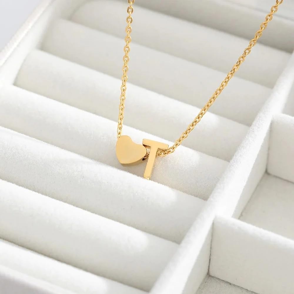 ARZONAI Elegant Alphabet 'T' & Tiny Heart Pendant Locket Necklace - Sterling Silver Chain Jewelry Gift for Women & Girls - Perfect for Valentine's Day, Birthday & Anniversary Gifts