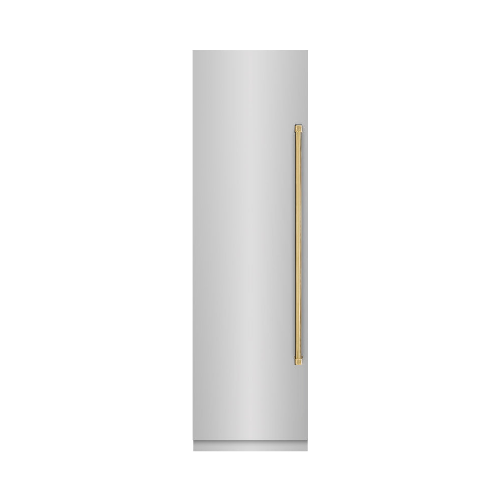 ZLINE Autograph Edition 24 Inch Stainless Steel Column Freezer - 12.4 cu. ft. Capacity, Graphite Gray Interior & Polished Gold Accents (RCFVZ 304 24 G) - Perfect for Home Kitchens, Restaurants & Entertaining Spaces