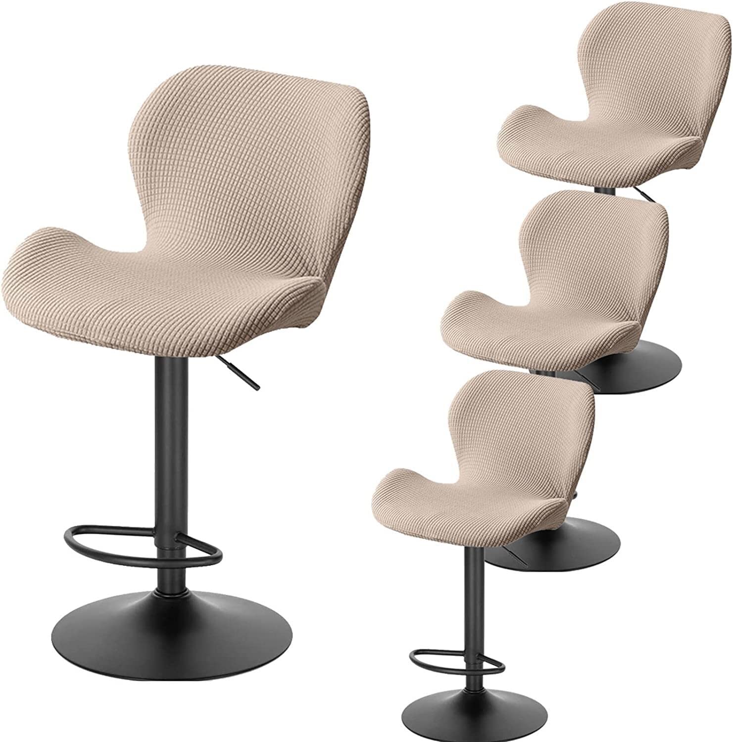 Modern Stretch Slipcovers for Bar Stools - Curved Swivel Kitchen Chair Covers with Backrest (Set of 4) - Fits High Bar & Counter Stools - Perfect for Dining, Breakfast Nook & Home Decor (Color A)
