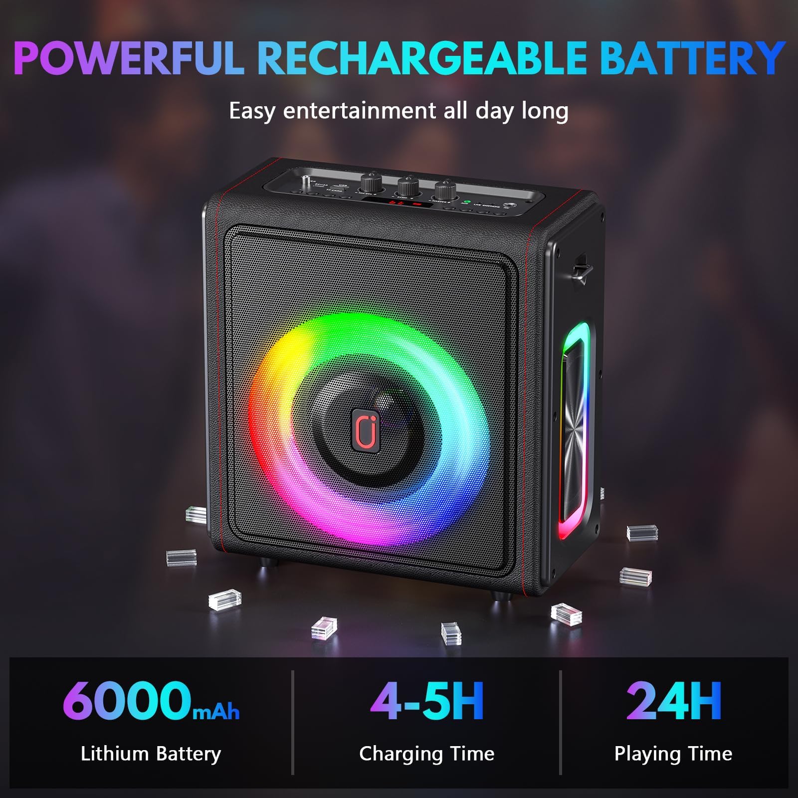 Portable Karaoke Machine with Bluetooth 5.3, 2 Wireless Microphones - PA System with Pitch Correction & Echo Effect for Home Parties | TWS/TF Card/USB/AUX/Live/REC Support | Perfect for Birthday Celebrations, Family Gatherings & Indoor Entertainment