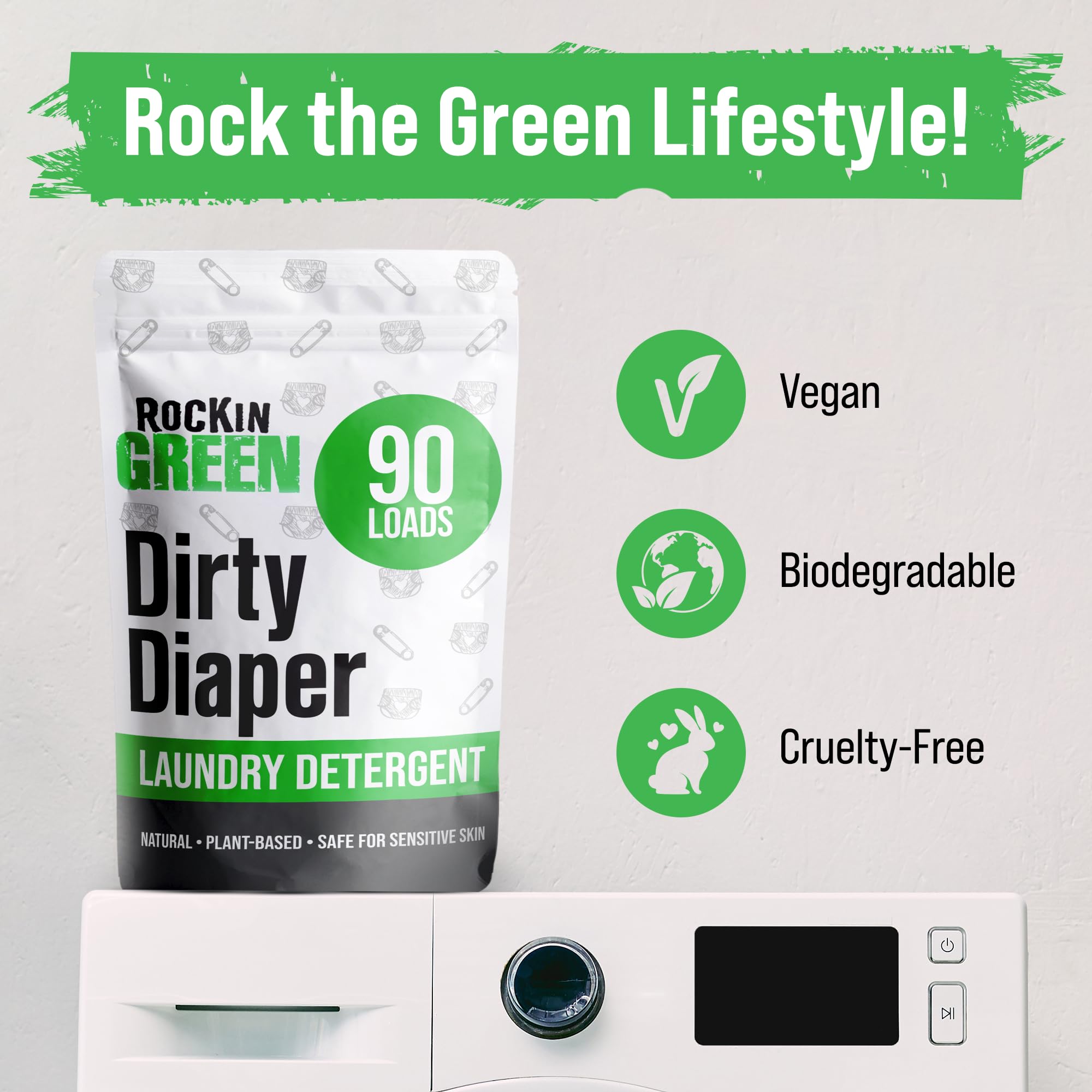 Rockin' Green Baby Laundry Detergent Powder - Hypoallergenic & Unscented for Sensitive Skin - 90 Loads (1.3kg) | Biodegradable & Natural Stain Remover | Perfect for Newborn Clothes, Diapers & Organic Fabrics