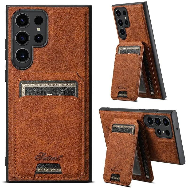 Samsung Galaxy S24 Vegan Leather Magnetic Card Holder - Slim Wallet for Credit Cards & ID - Perfect for Travel, Work, and Everyday Use
