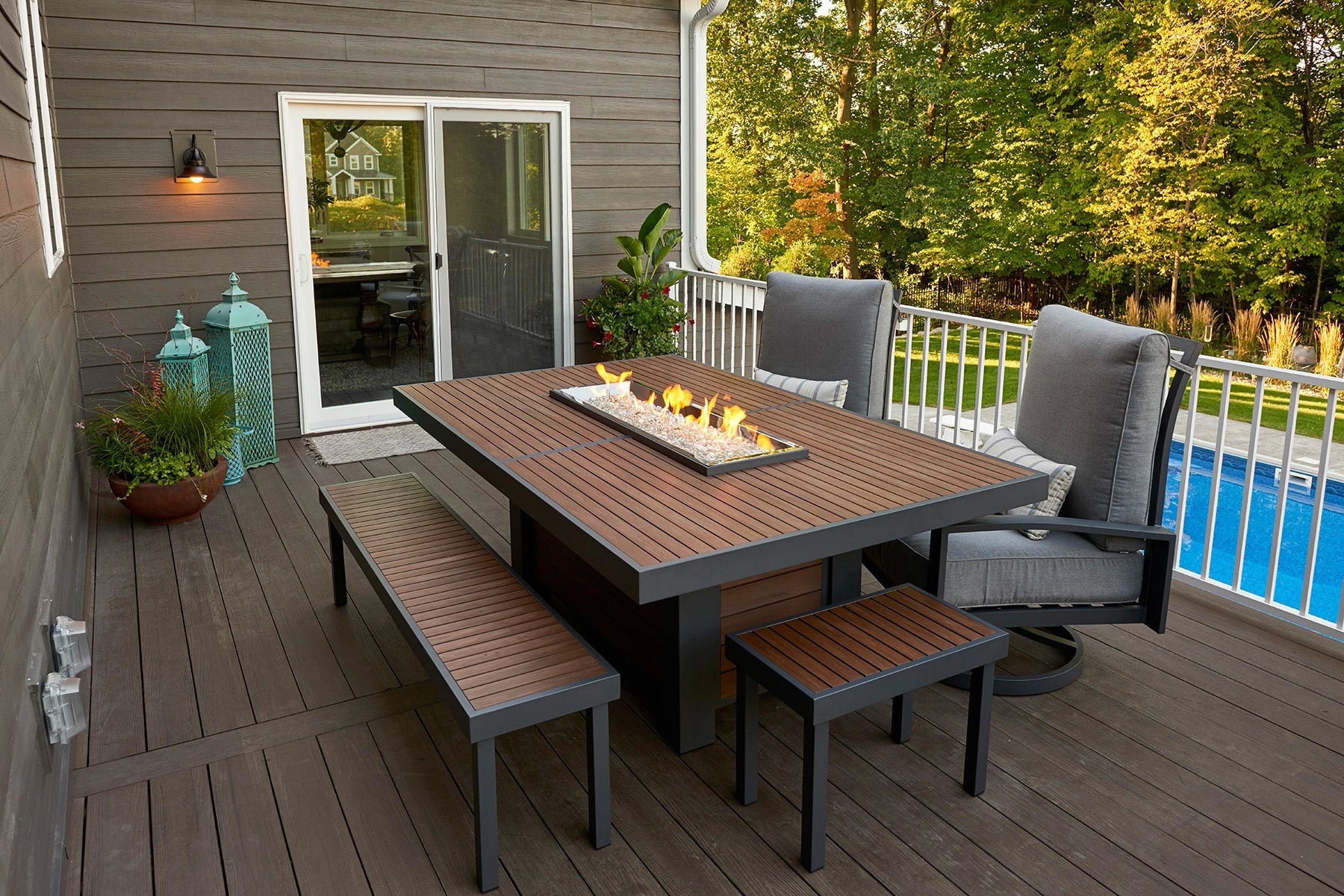 Kenwood Linear Dining Height Gas Fire Pit Table - Outdoor Patio Heater with Modern Design for Backyard, Deck, and Garden Gatherings
