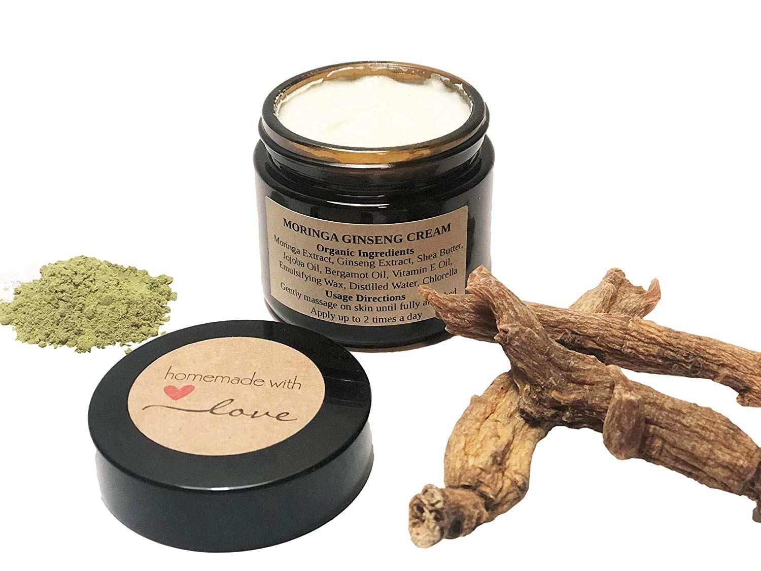 Organic Moringa Ginseng Face Cream with Bergamot & Vitamin E Oil - Anti-Aging Moisturizer for Dry Skin, Vegan & Cruelty-Free (2 oz) - Perfect for Night Routine & Daily Hydration