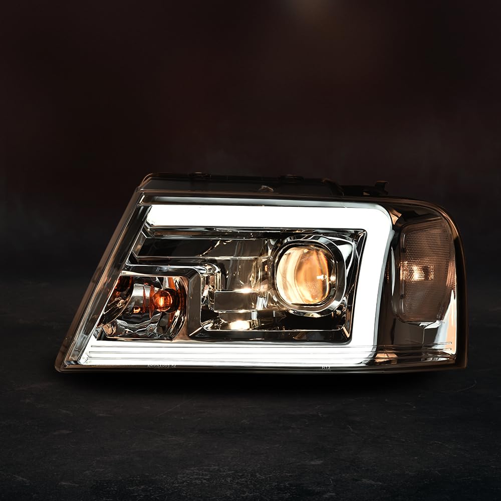 PIT66 LED DRL Headlights for Ford F150 2004-2008 & Lincoln Mark LT - Clear Lens Chrome Housing (Not Fit Heritage/Flareside) - Upgrade Your Truck Lighting