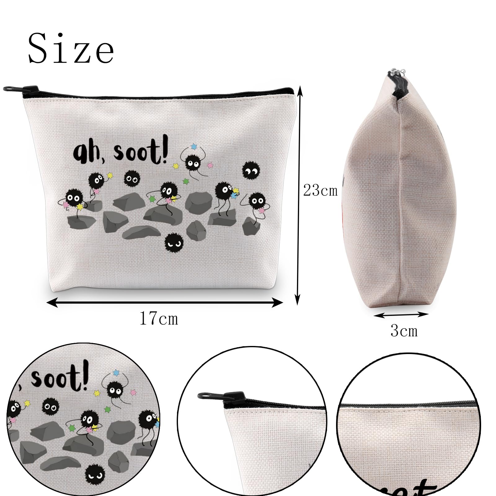 POFULL Anime Inspired Soot Sprite Zipper Pouch - Cute Makeup Bag for Cosmetics & Accessories - Perfect Gift for Anime Lovers & Studio Ghibli Fans - Great for Travel, School & Daily Use