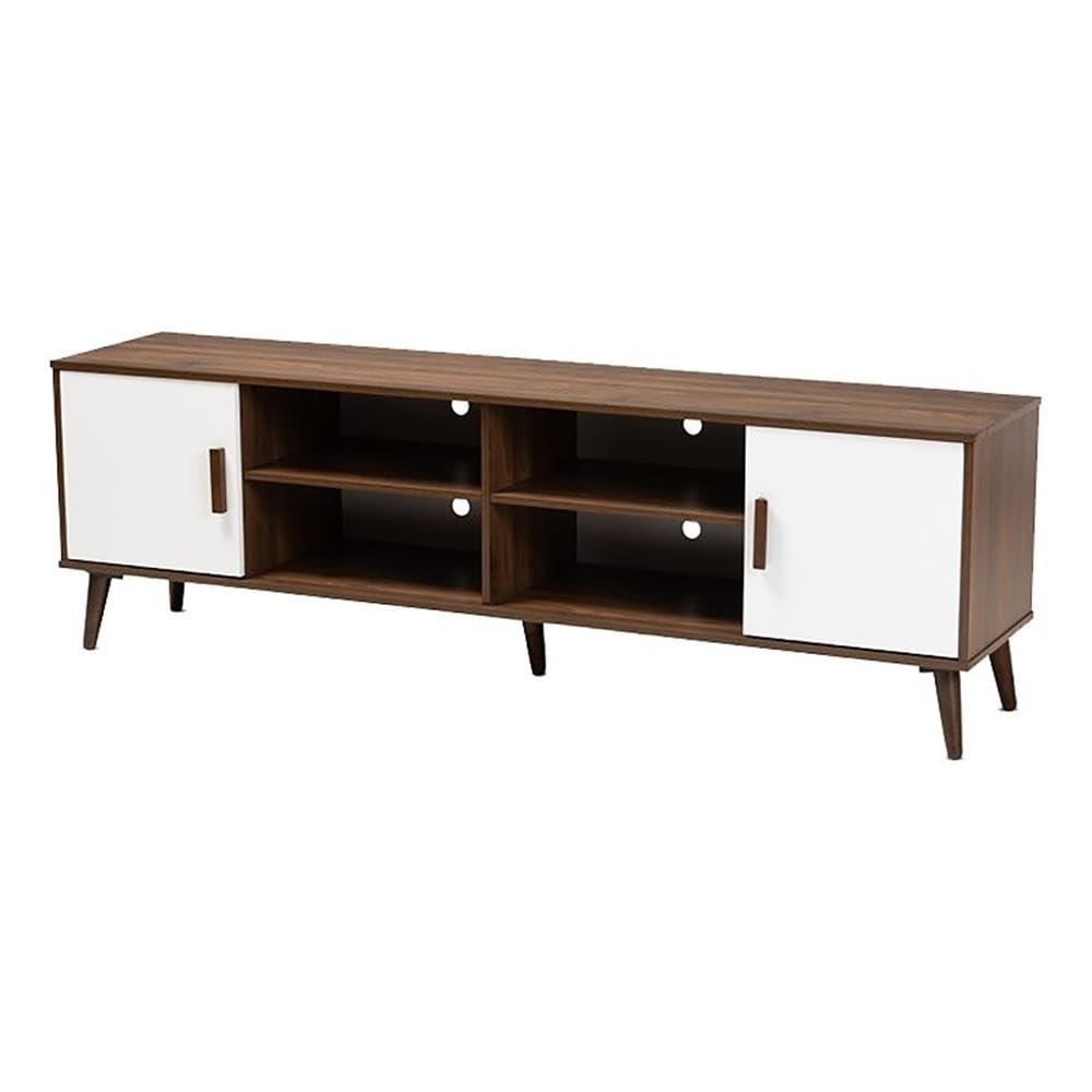 BOWERY HILL 2-Door Wood TV Stand Console Entertainment Center in White and Brown - Modern TV Cabinet for Living Room, Bedroom & Home Theater Storage