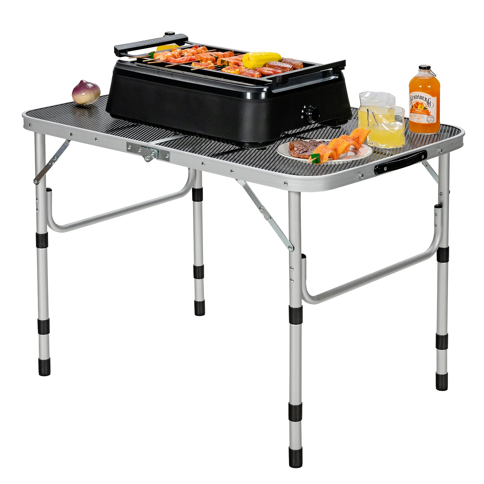 Giantex 3FT Portable Camping Table - Aluminum Picnic Table with Iron Mesh Tabletop, 4 Adjustable Heights, Lightweight Folding Table for Outdoor, BBQ, Picnic, Camping, Beach, Tailgating & Backyard Parties | Perfect for Grilling, Cooking, Dining & Outdoor Entertaining