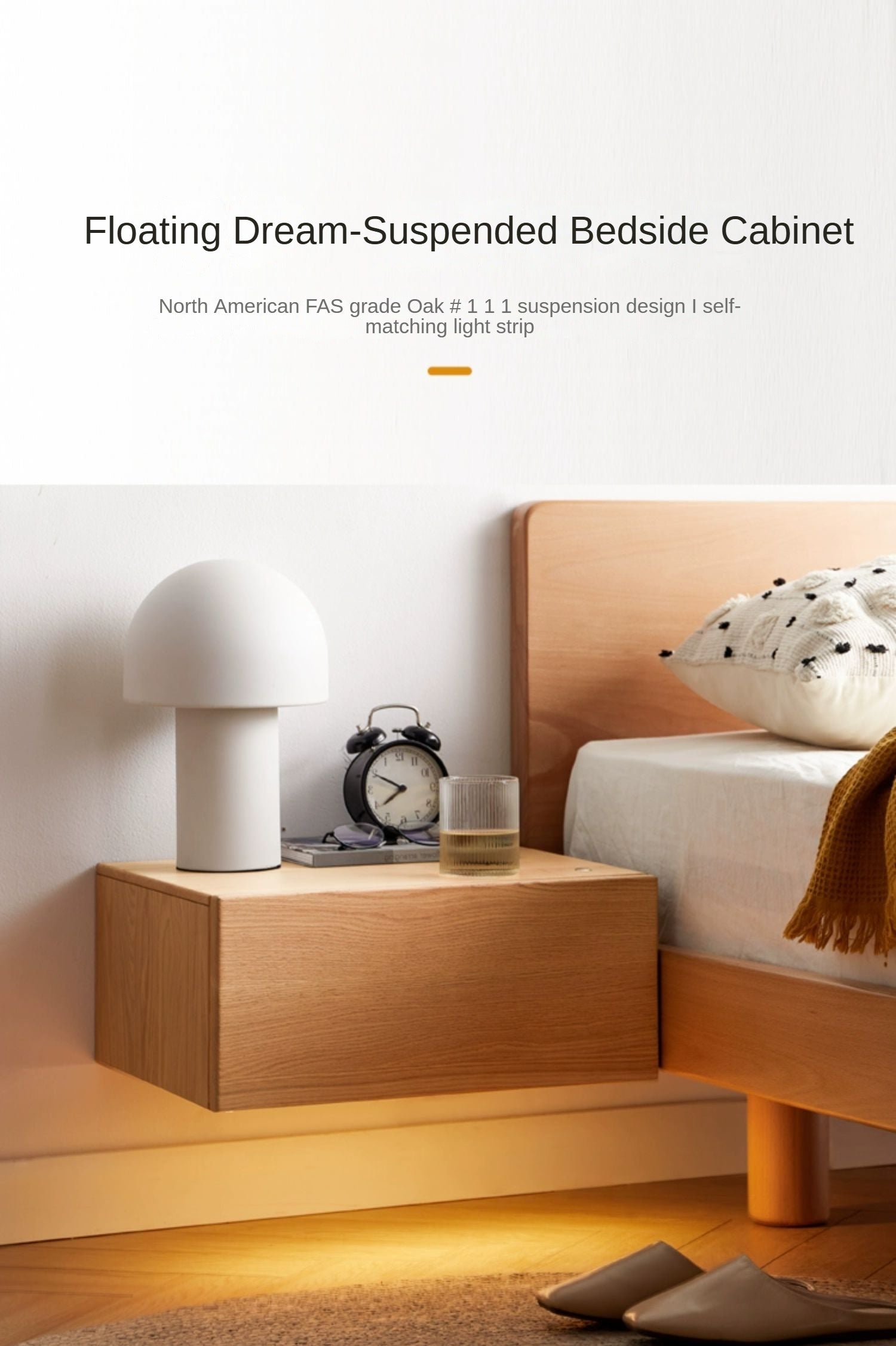 Solid Oak & Poplar Wood Floating Nightstand - Modern Bedside Table with Storage Shelf for Bedroom, Living Room, or Nursery