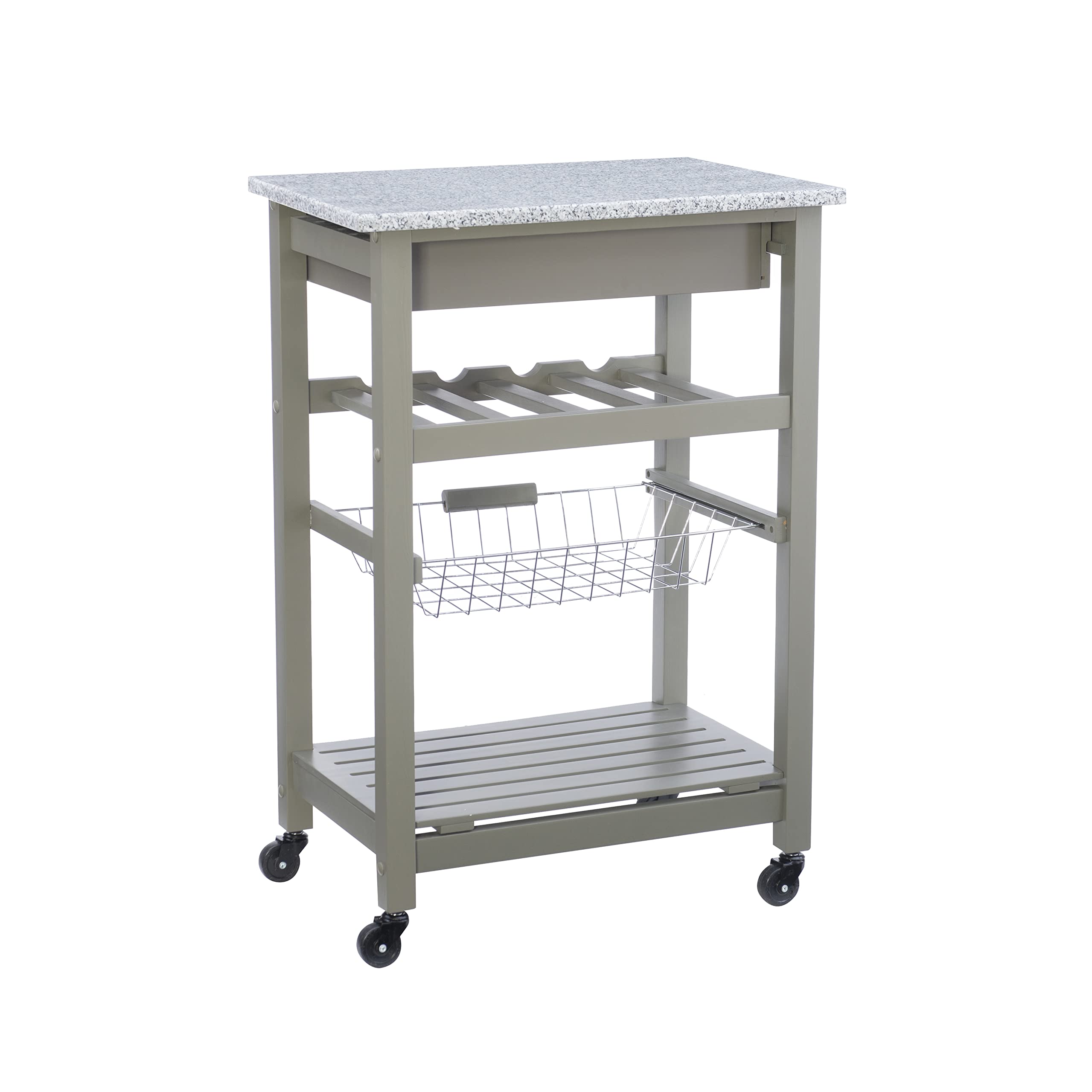 Linon Kitchen Island Cart with Storage, Gray - Rolling Kitchen Island for Small Spaces, Extra Countertop & Cabinet Space for Cooking, Baking & Meal Prep