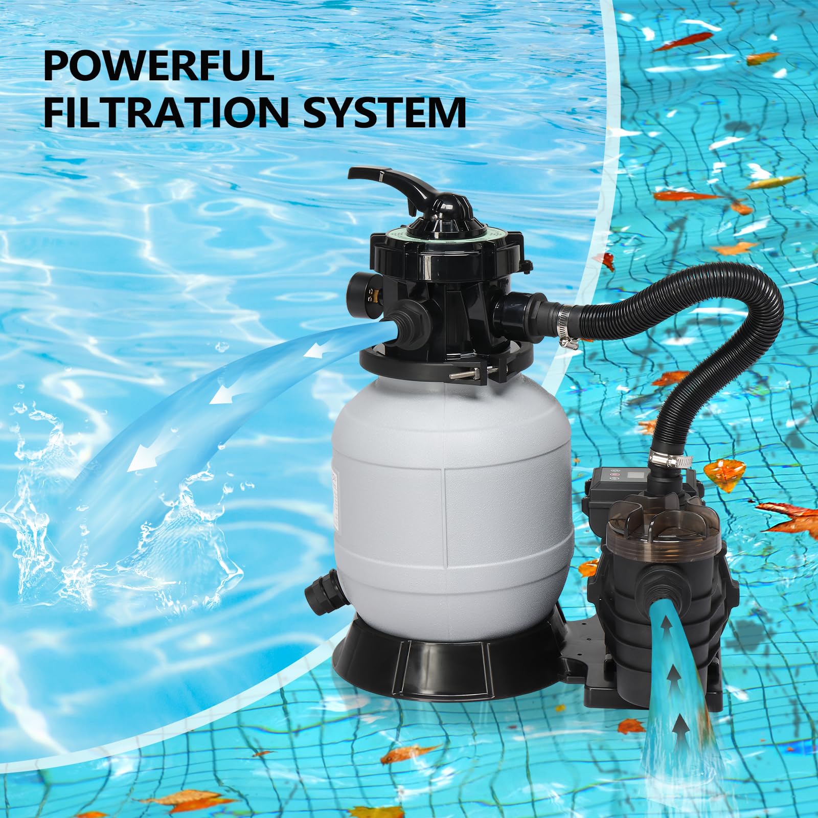 VINGLI 10-Inch Sand Pool Filter with 1/3HP Pump - 115V, 24H Timer, 2087 GPH Flow Rate - Above Ground & Inground Swimming Pool Pump with Filter Basket - Perfect for Backyard, Residential & Commercial Pool Maintenance