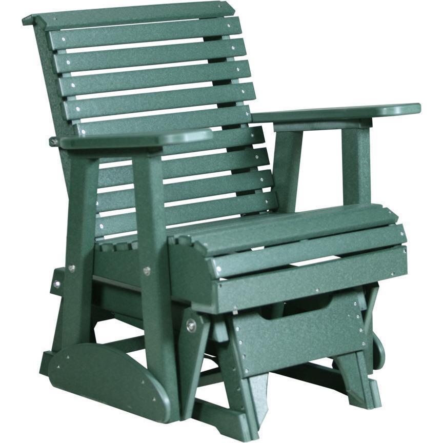LuxCraft Green 2-Foot Rollback Recycled Plastic Glider Chair with Cup Holder - Perfect for Patio, Deck, Garden & Outdoor Relaxation
