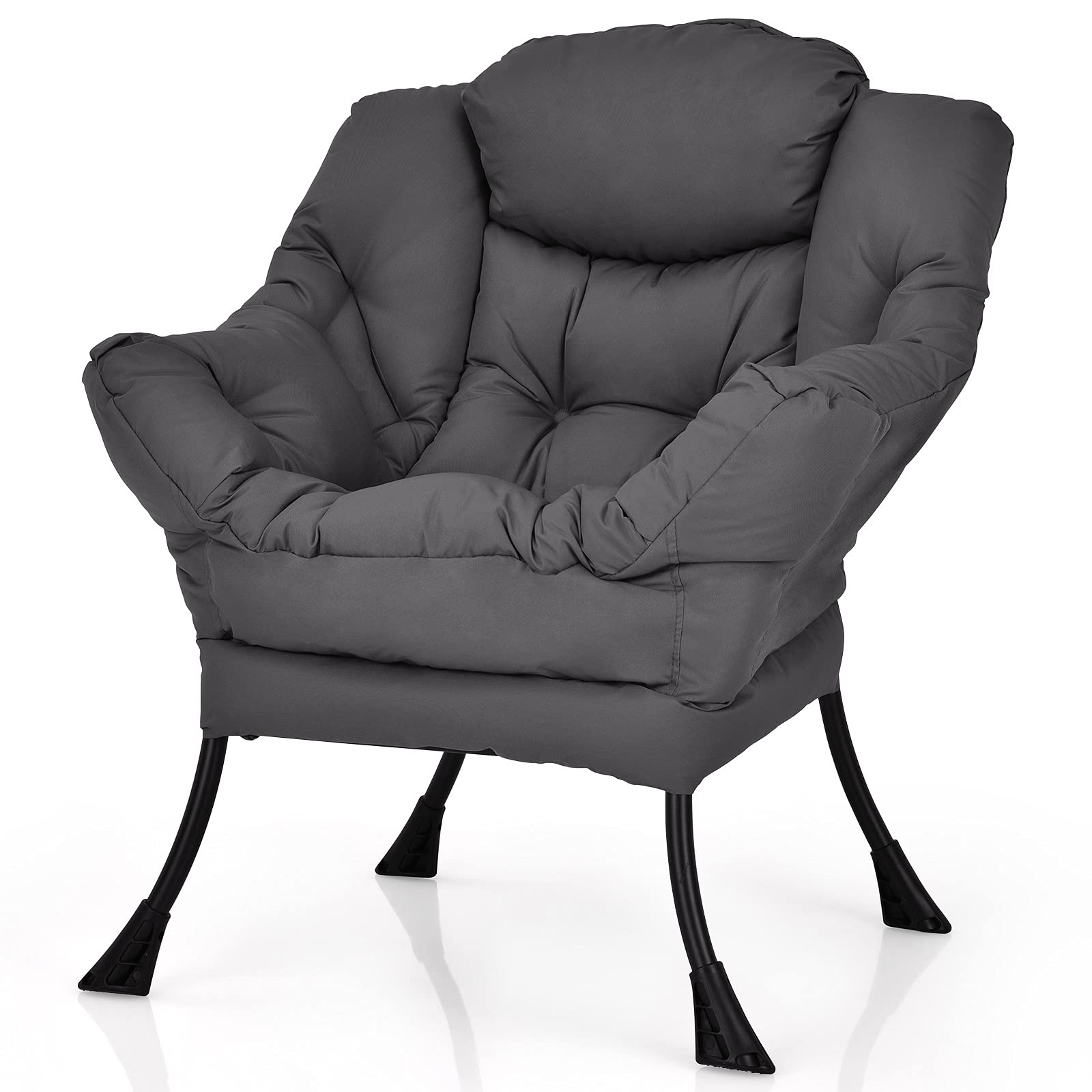 Giantex Modern Lazy Chair - Contemporary Accent Lounge Chair with Polyester Fabric & Sturdy Steel Frame, Upholstered Single Sofa Chair with Armrests & Side Pocket - Perfect for Living Room, Bedroom, Office or Reading Nook (Grey)