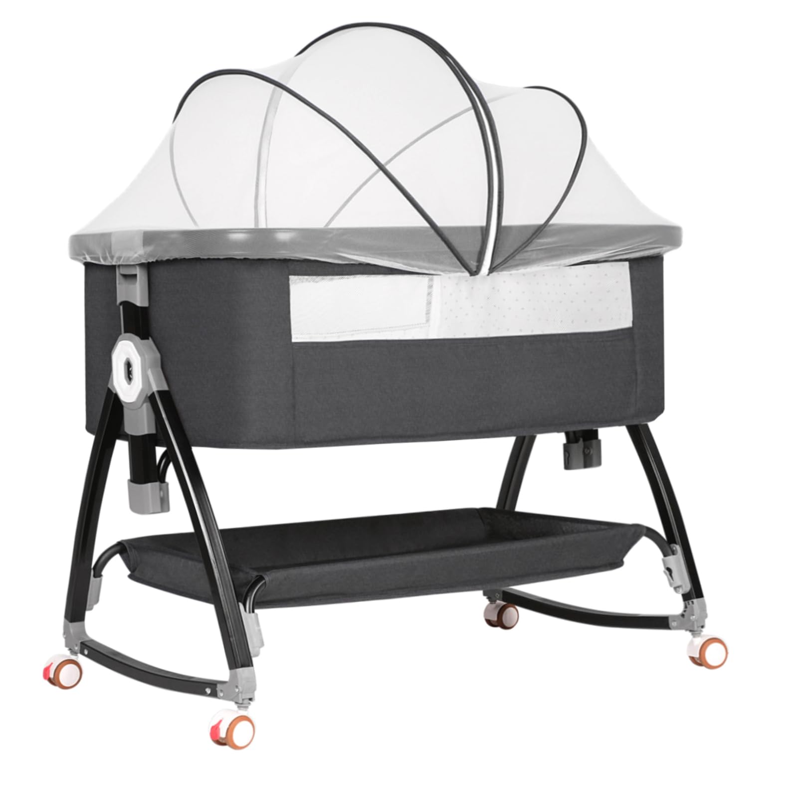 3-in-1 Adjustable Baby Bassinet Bedside Sleeper - 6 Height Levels, Wheels & Storage Basket - Portable Crib for Newborns & Infants with Mosquito Net - Perfect for Nursery, Bedroom & Travel Use